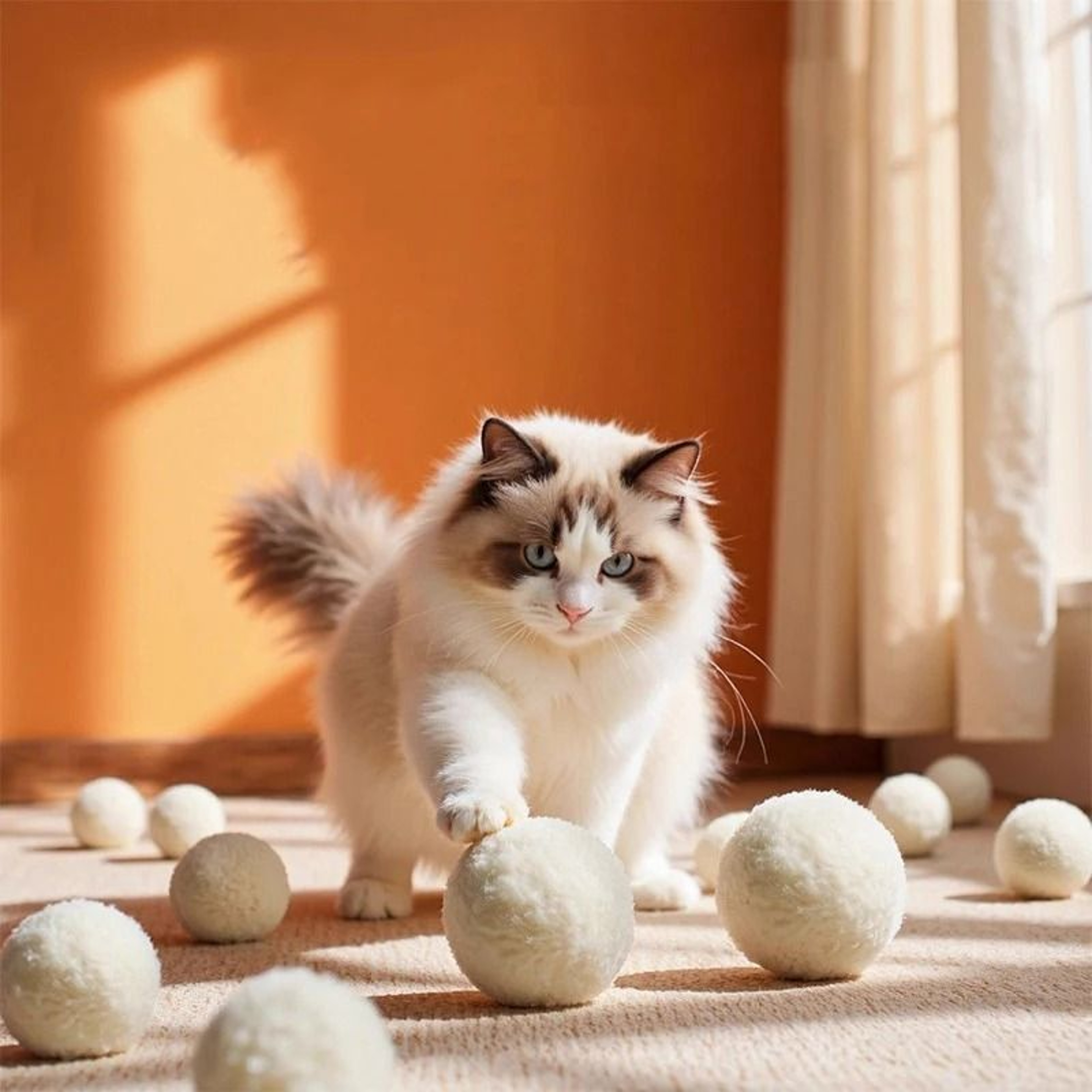 Silent Wool Ball Cat Toy Set With Teaser Stick For Self Play Boredom Relief Teeth Grinding And Chas 3