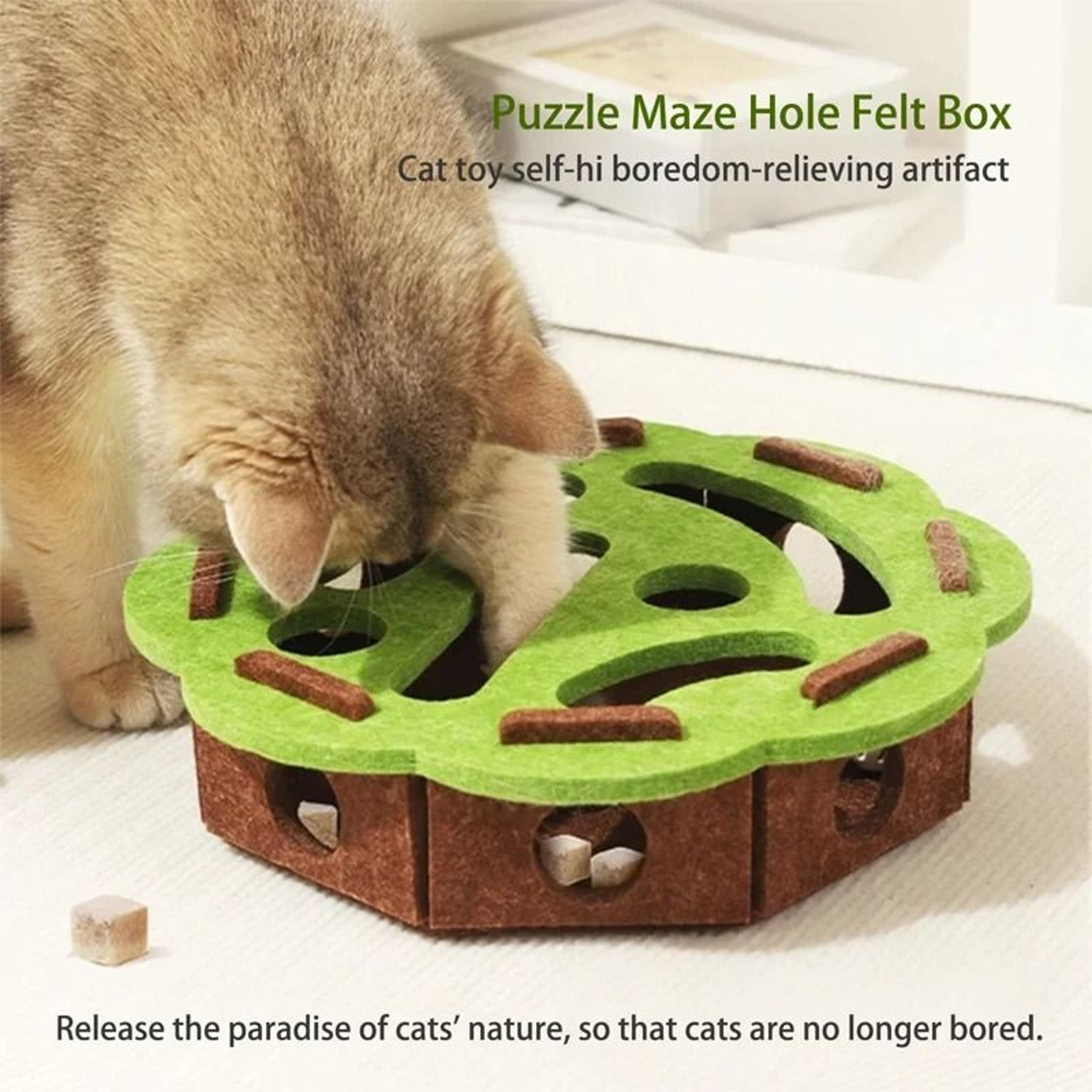 Interactive Felt Cat Maze Box With Bell Ball  Scratching Play Zone 3
