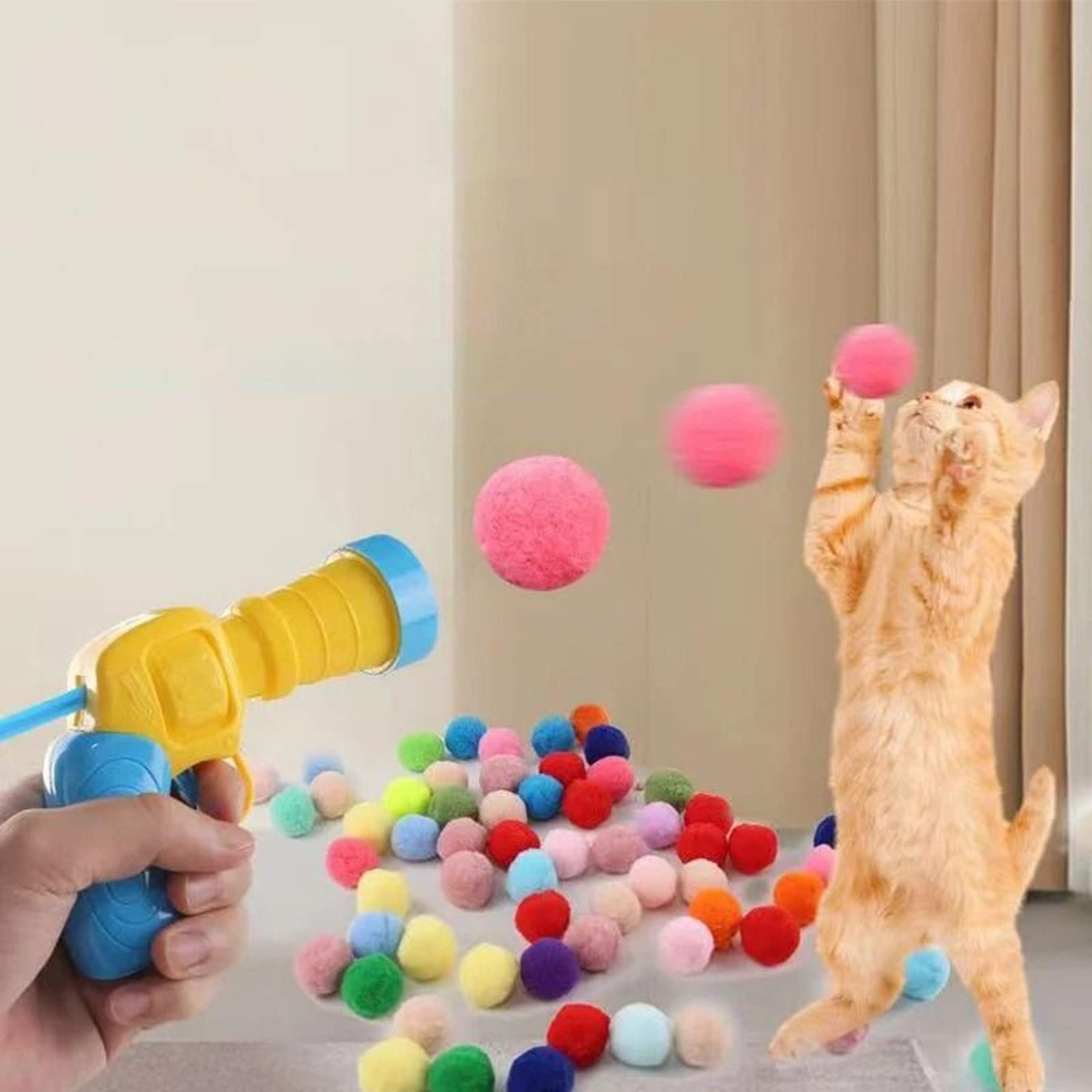 Interactive Plush Ball Launcher Cat Toy Gun For Indoor Play  Exercise 5