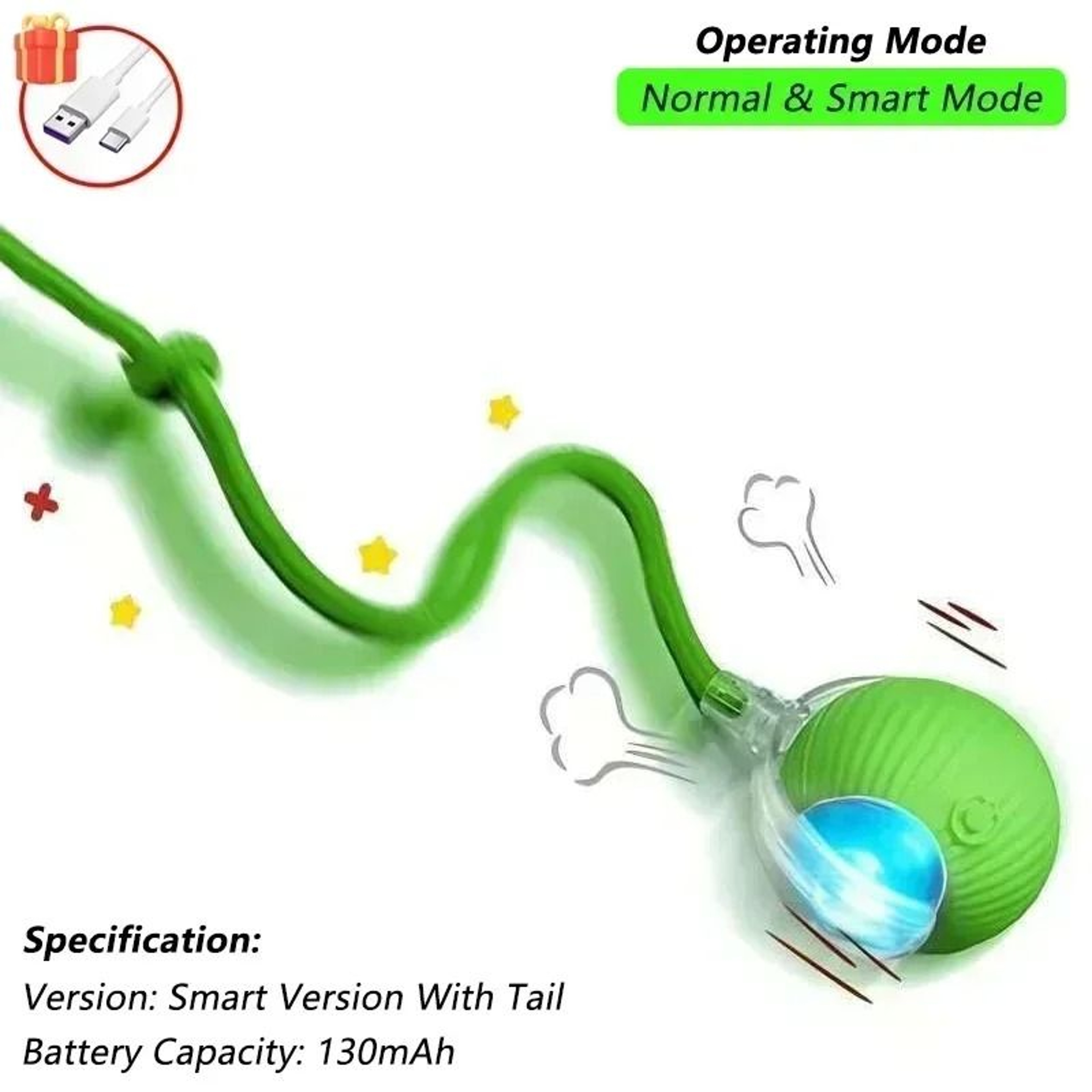 Rechargeable Smart Rolling Cat Ball With Moving Tail Interactive Toy 6