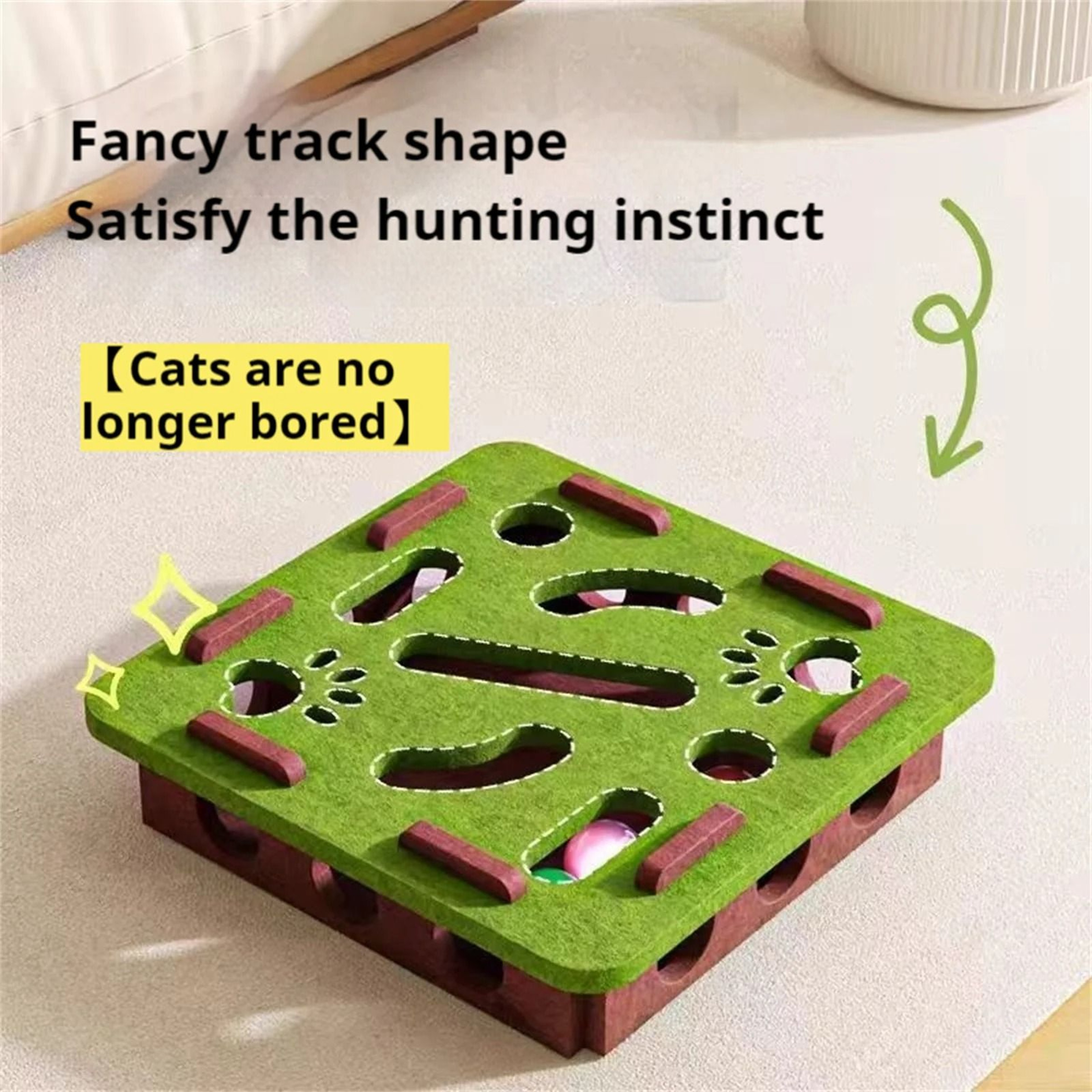 Interactive Cat Puzzle Toy Box  Felt Ball Hunting Game For Indoor Exercise And Mental Stimulation 0