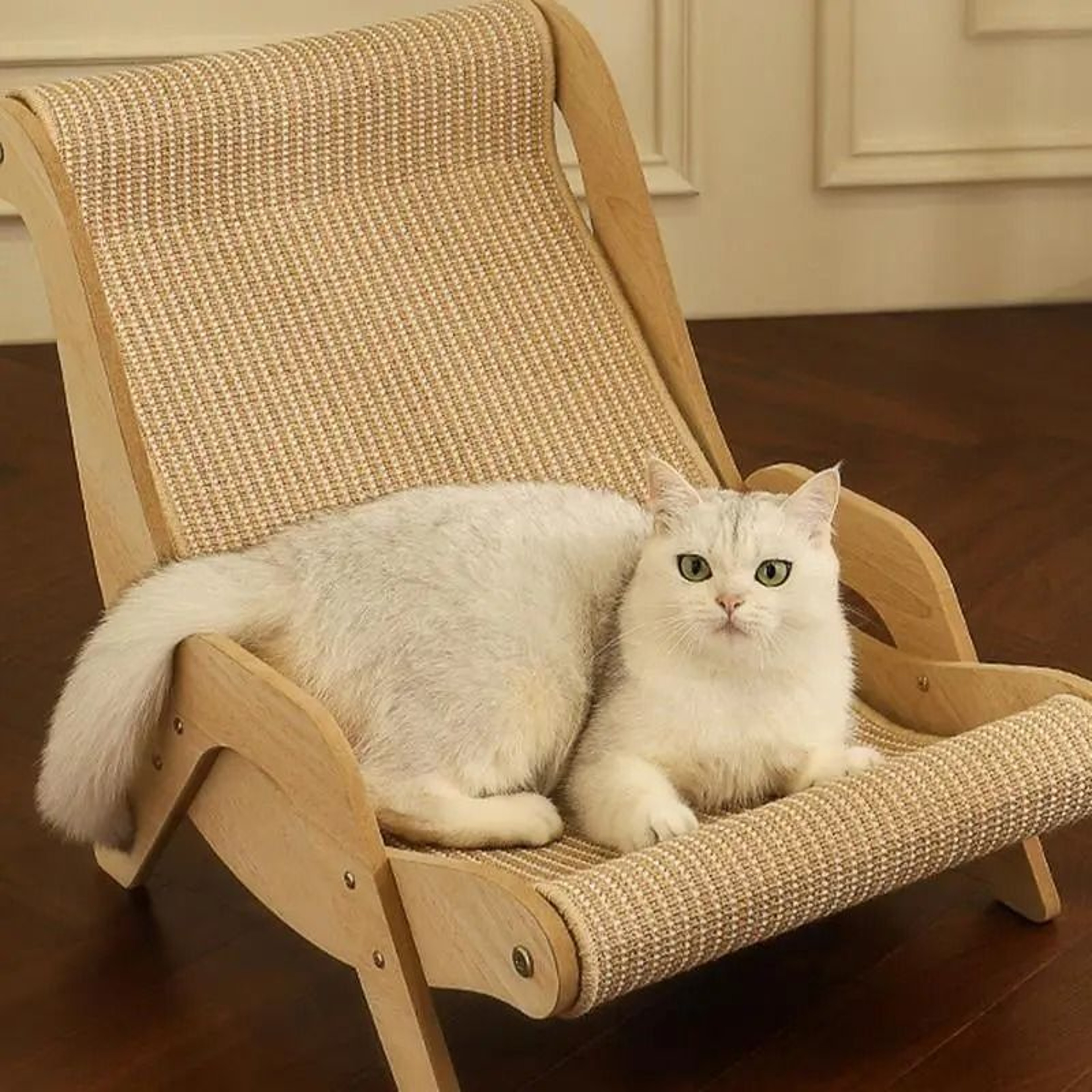 Wooden Cat Lounge Chair Scratcher  Sisal Cat Scratch Chair For Relaxing Playing  Claw Care 0