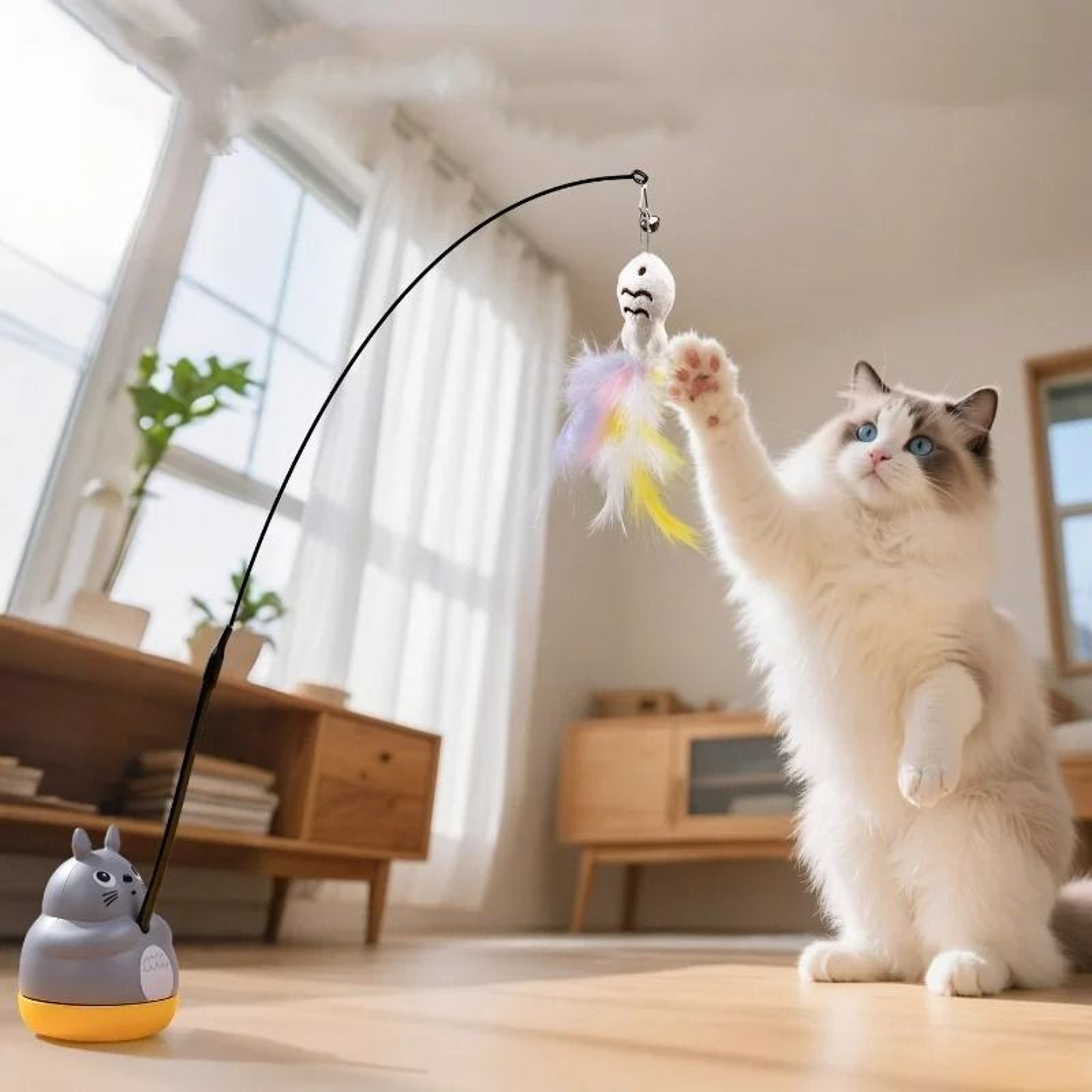 FeatherWhirl Interactive Cat Teaser Wand With Rotating Feather  Flexible Steel Wire 1