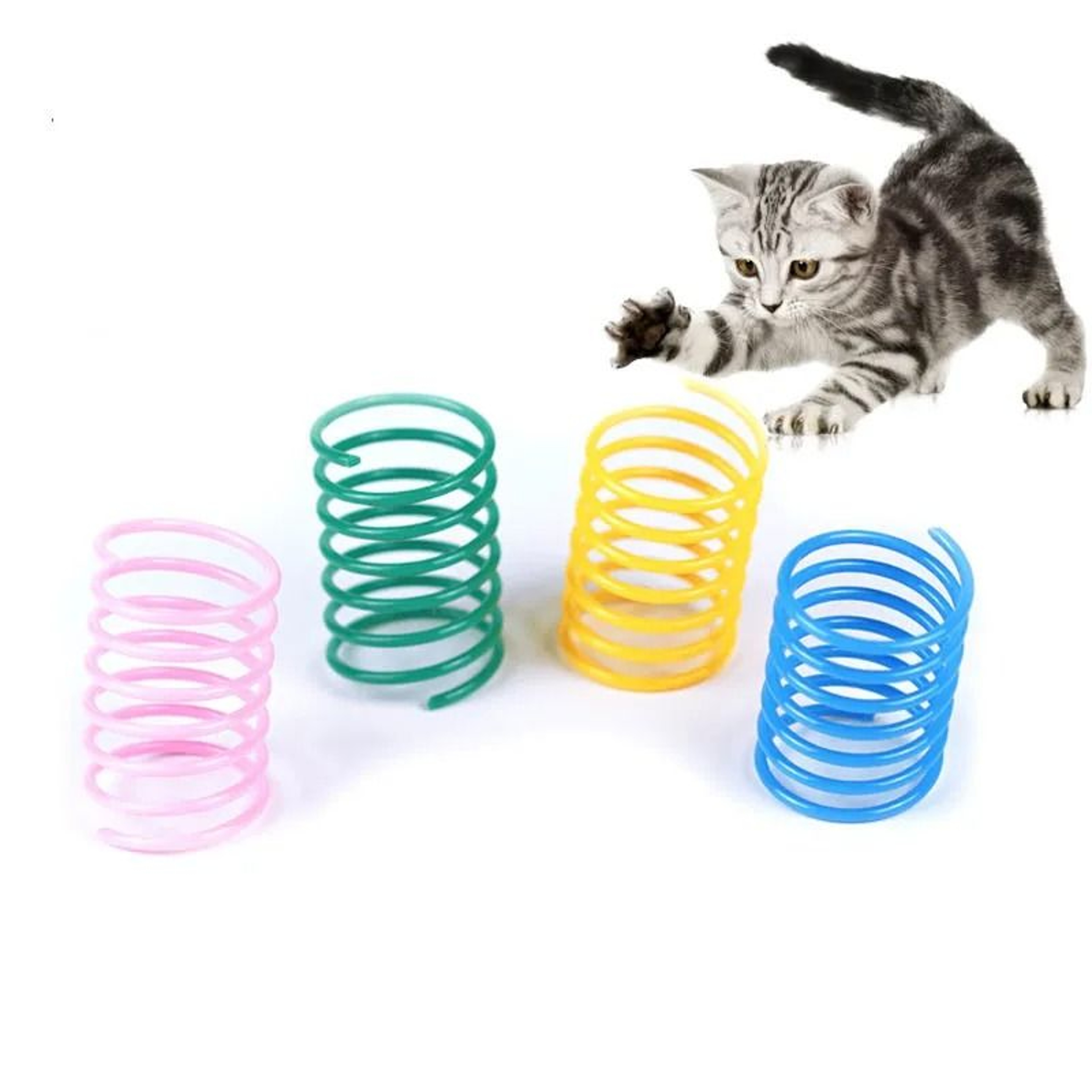 Colorful Spiral Spring Cat Toy Set Interactive Bouncy Chase  Chew Toys For Kittens 4