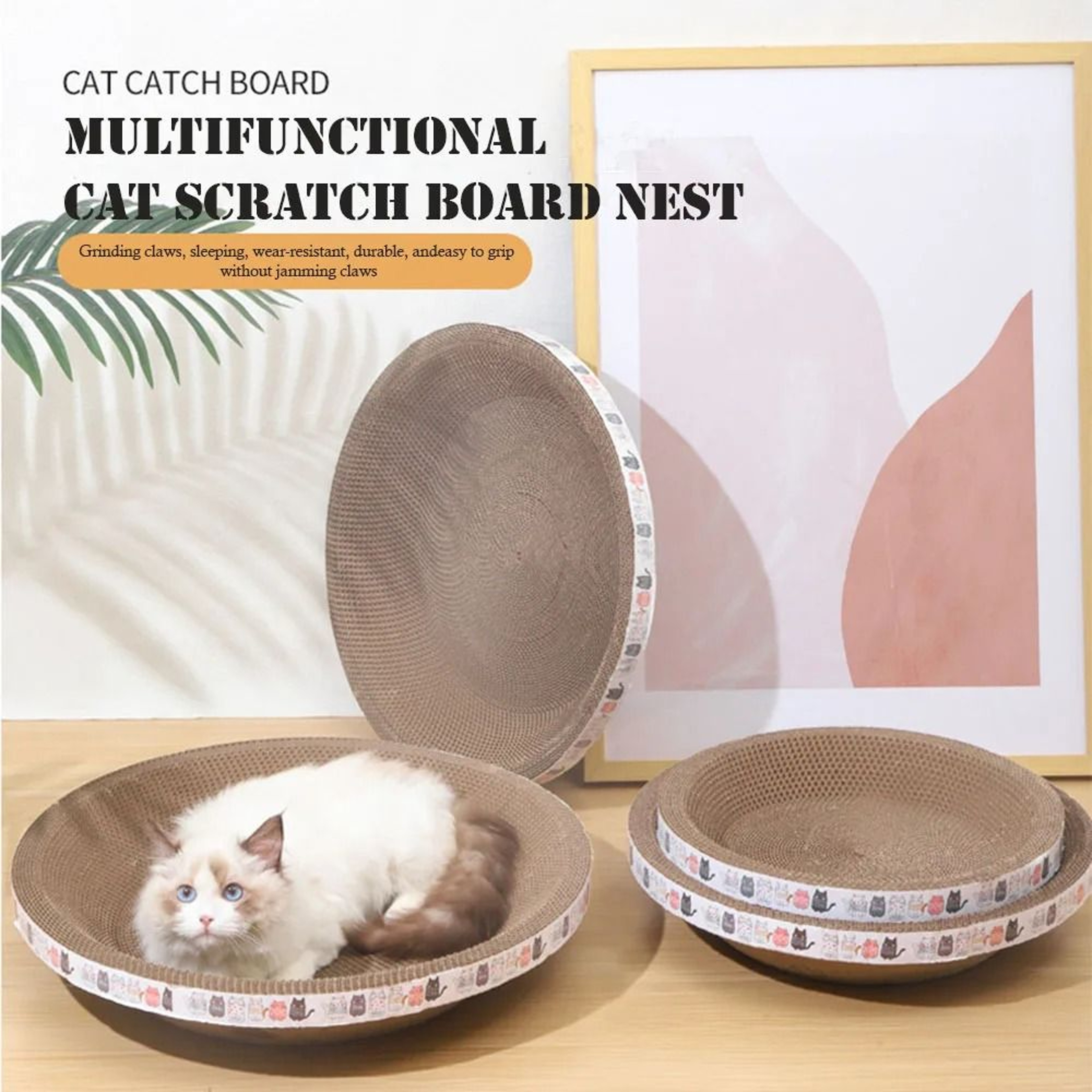 Round Corrugated Cat Scratcher Bed For Claw Care Lounging  Furniture Protection 0