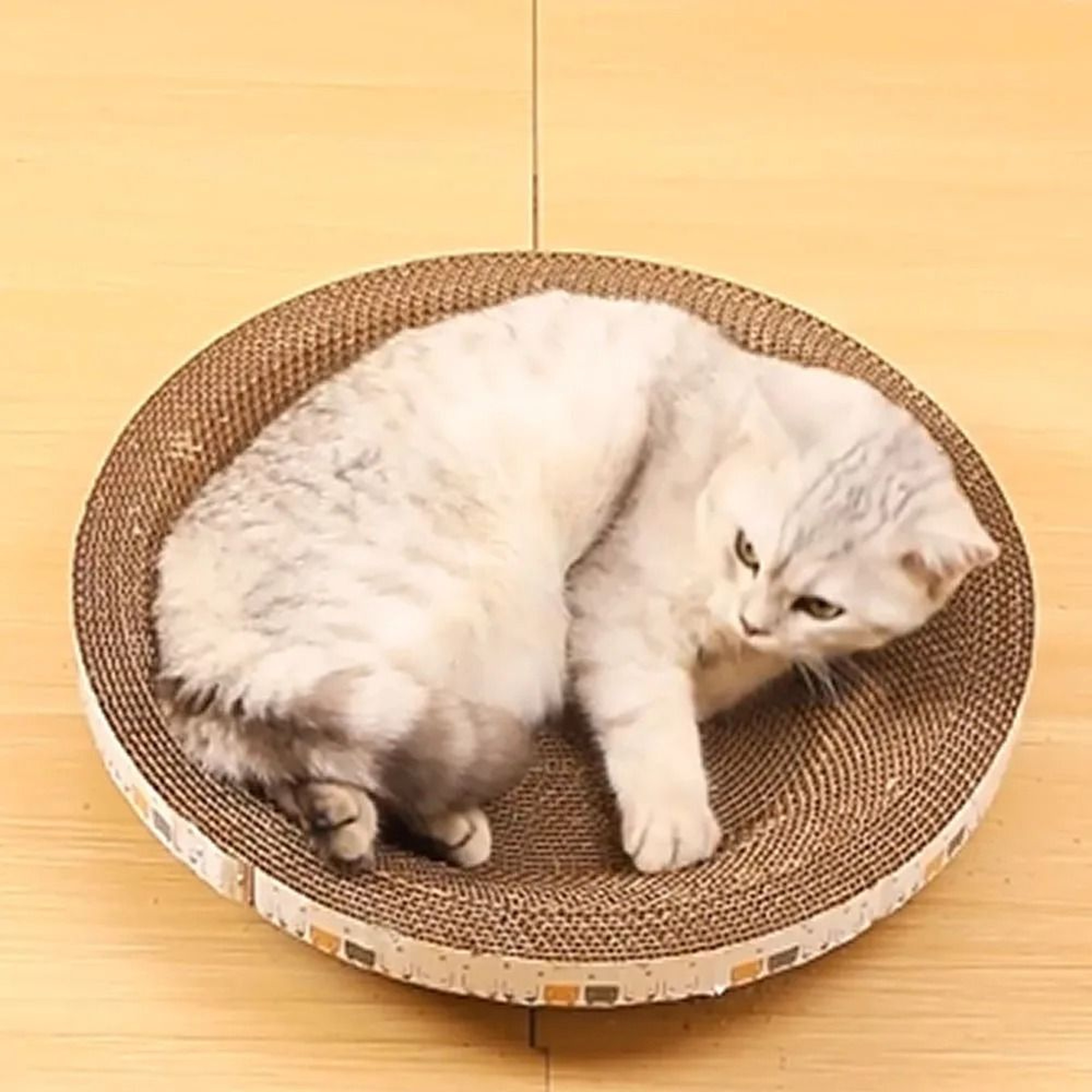 Round Corrugated Cat Scratcher Bed For Claw Care Lounging  Furniture Protection 2
