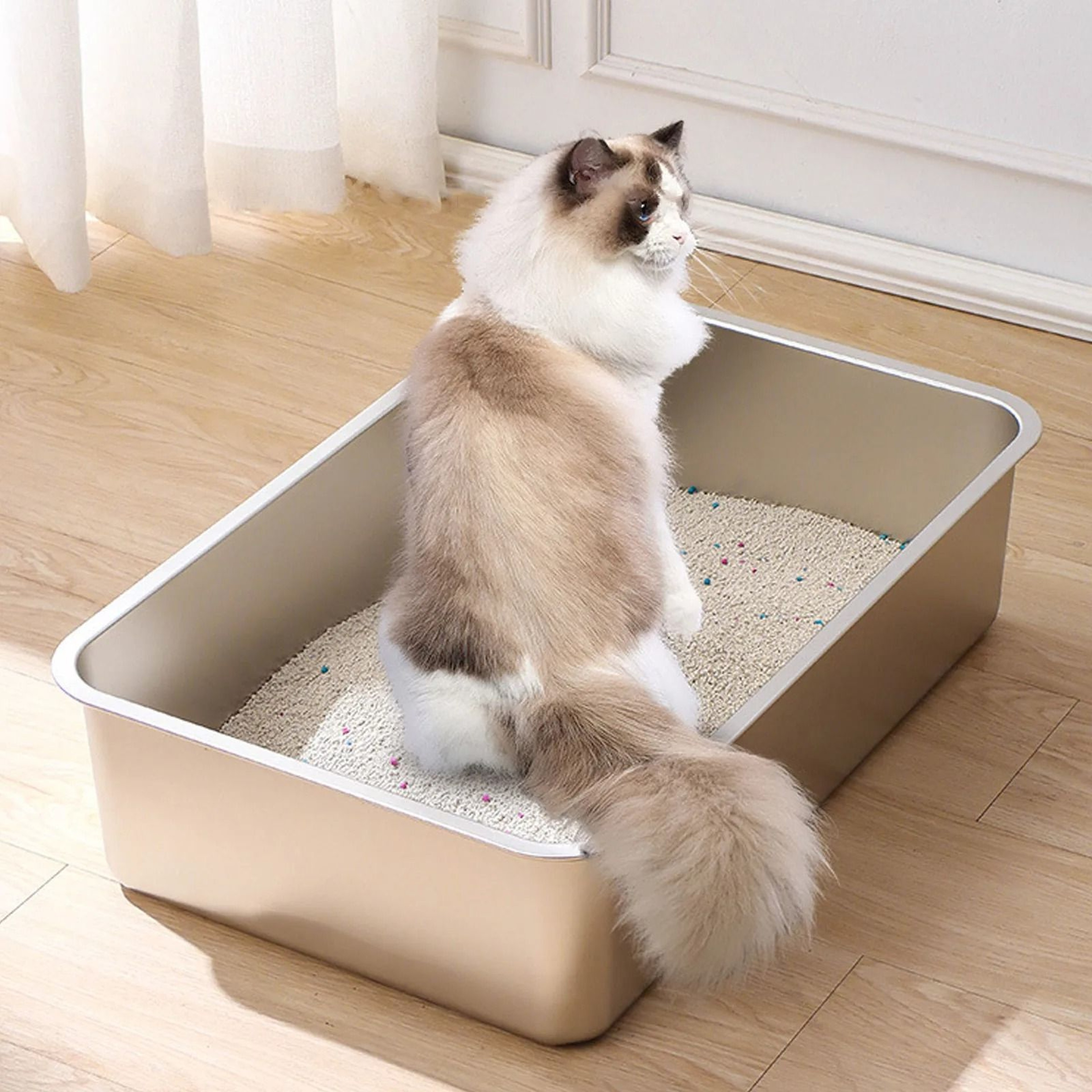 Large Stainless Steel High Sided Cat Litter Box 6