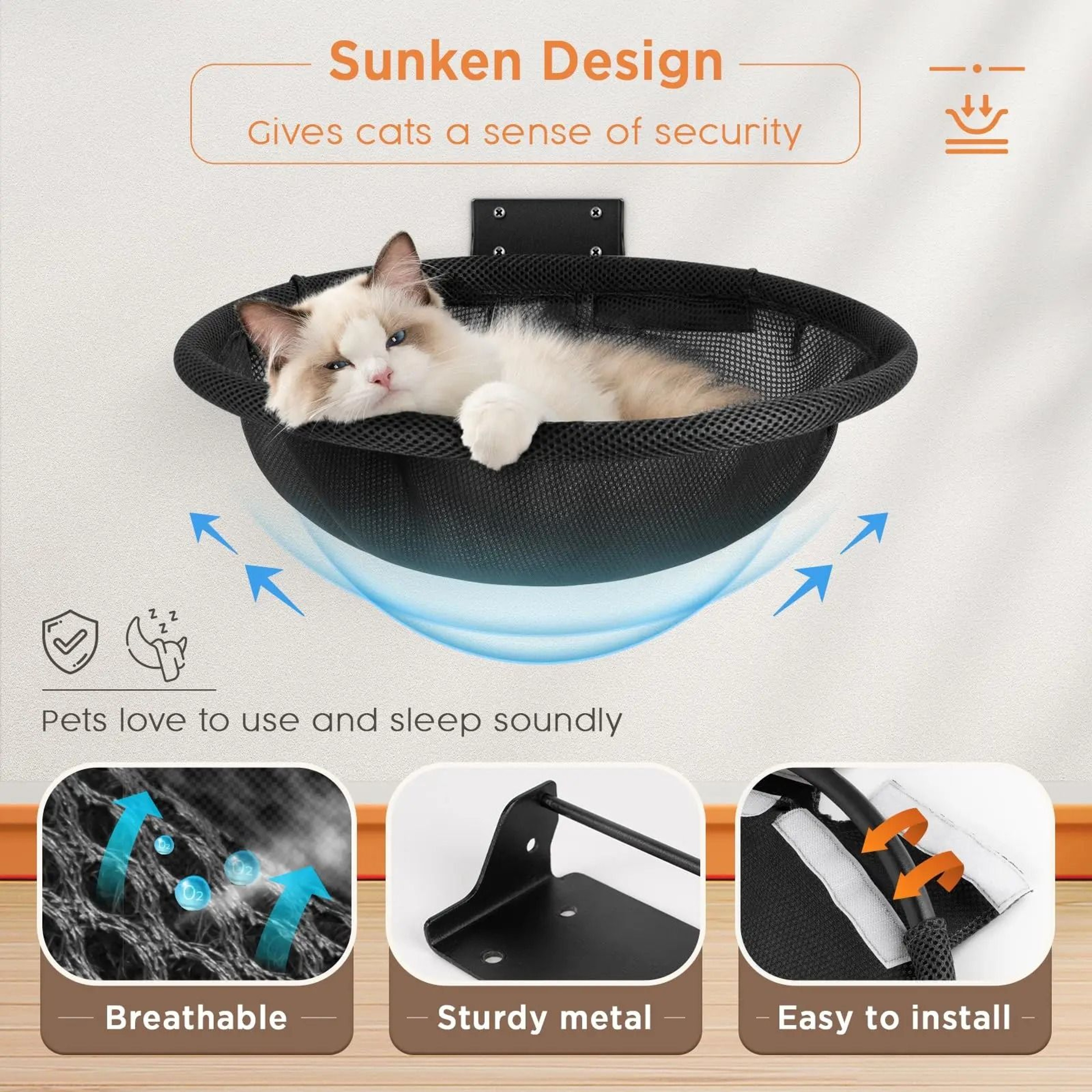 Foldable Wall Mounted Cat Hammock Shelf Bed For Climbing Lounging  Play 3