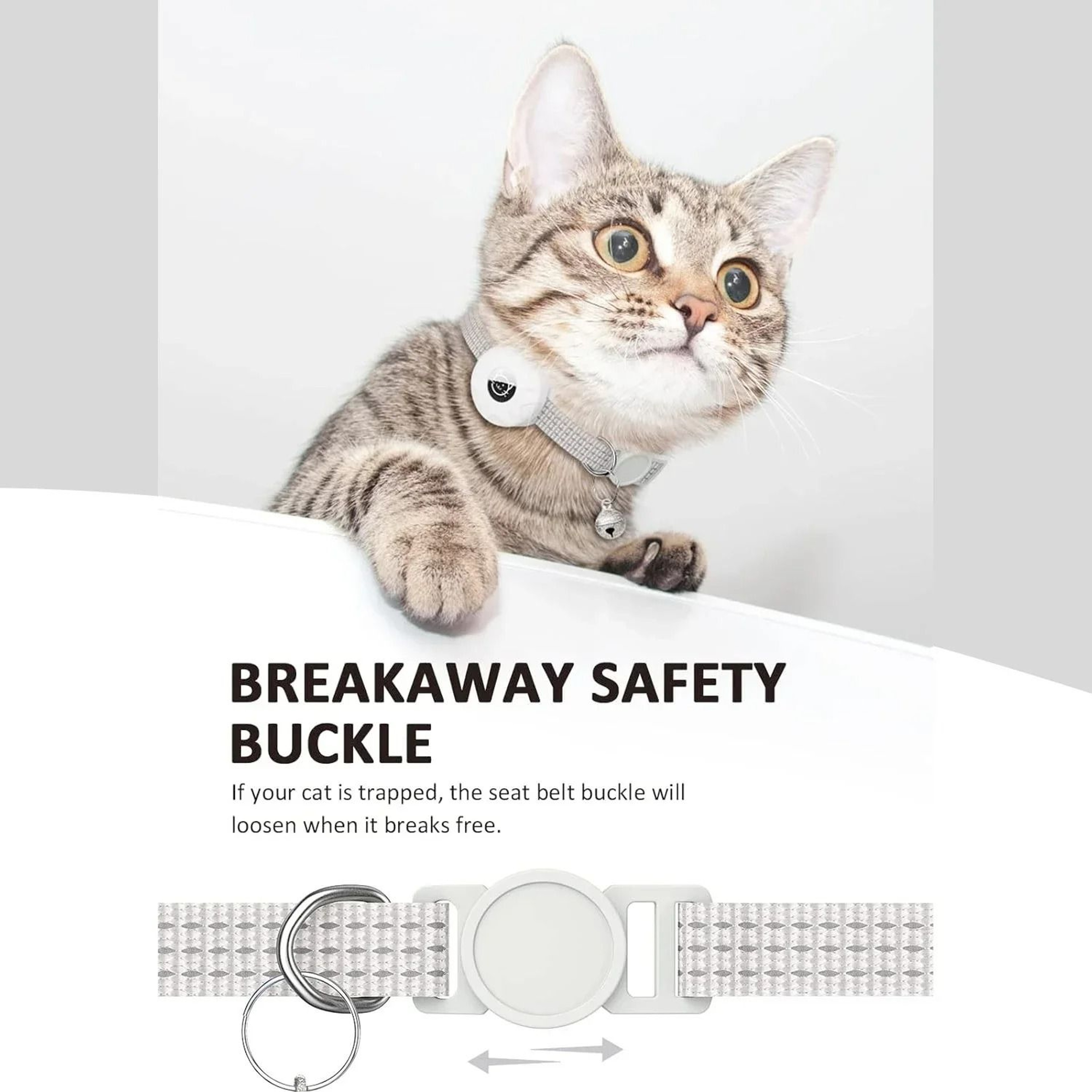Reflective AirTag Cat Collar With Secure Holder Bell  GPS Tracking Support 3