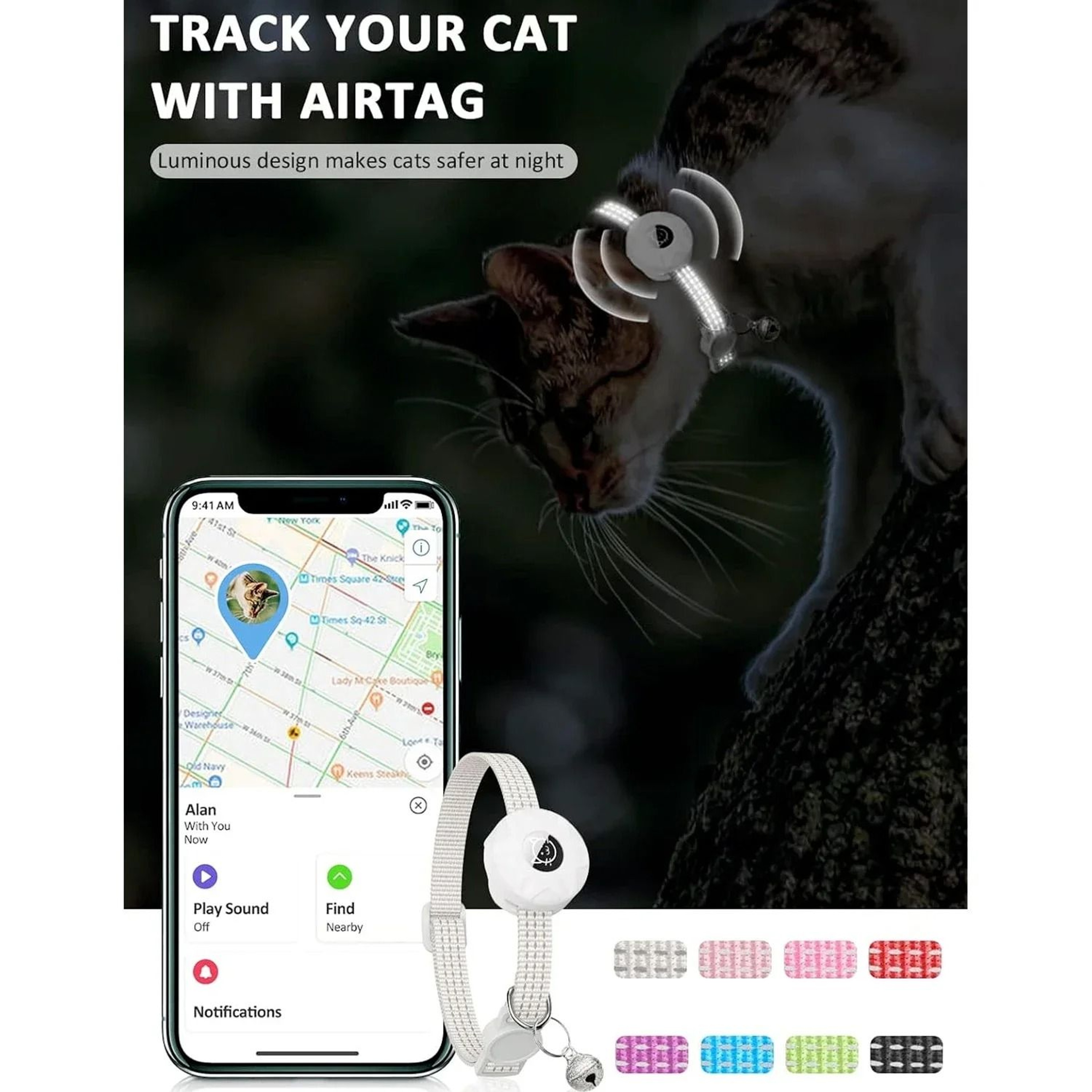 Reflective AirTag Cat Collar With Secure Holder Bell  GPS Tracking Support 5