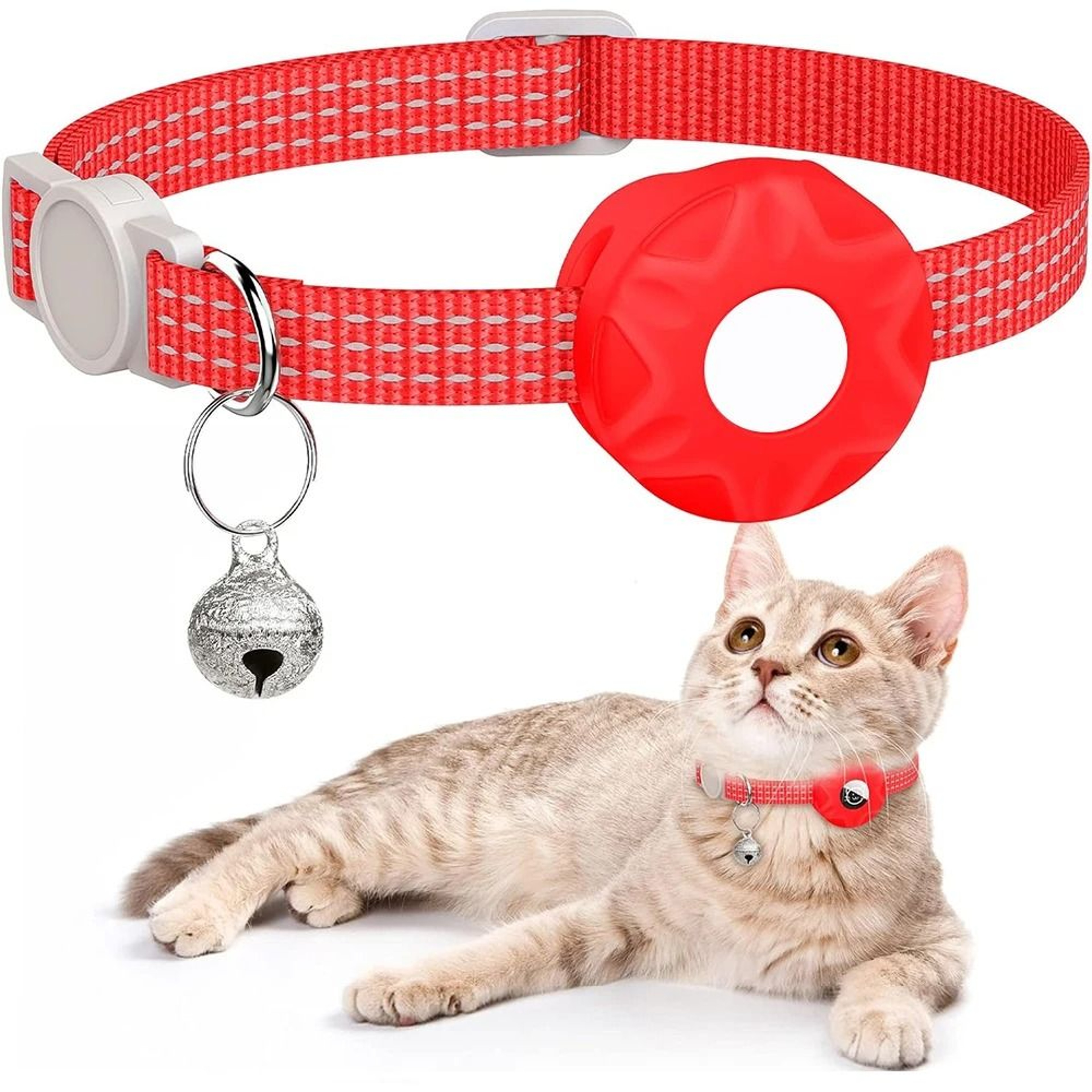 Reflective AirTag Cat Collar With Secure Holder Bell  GPS Tracking Support 6