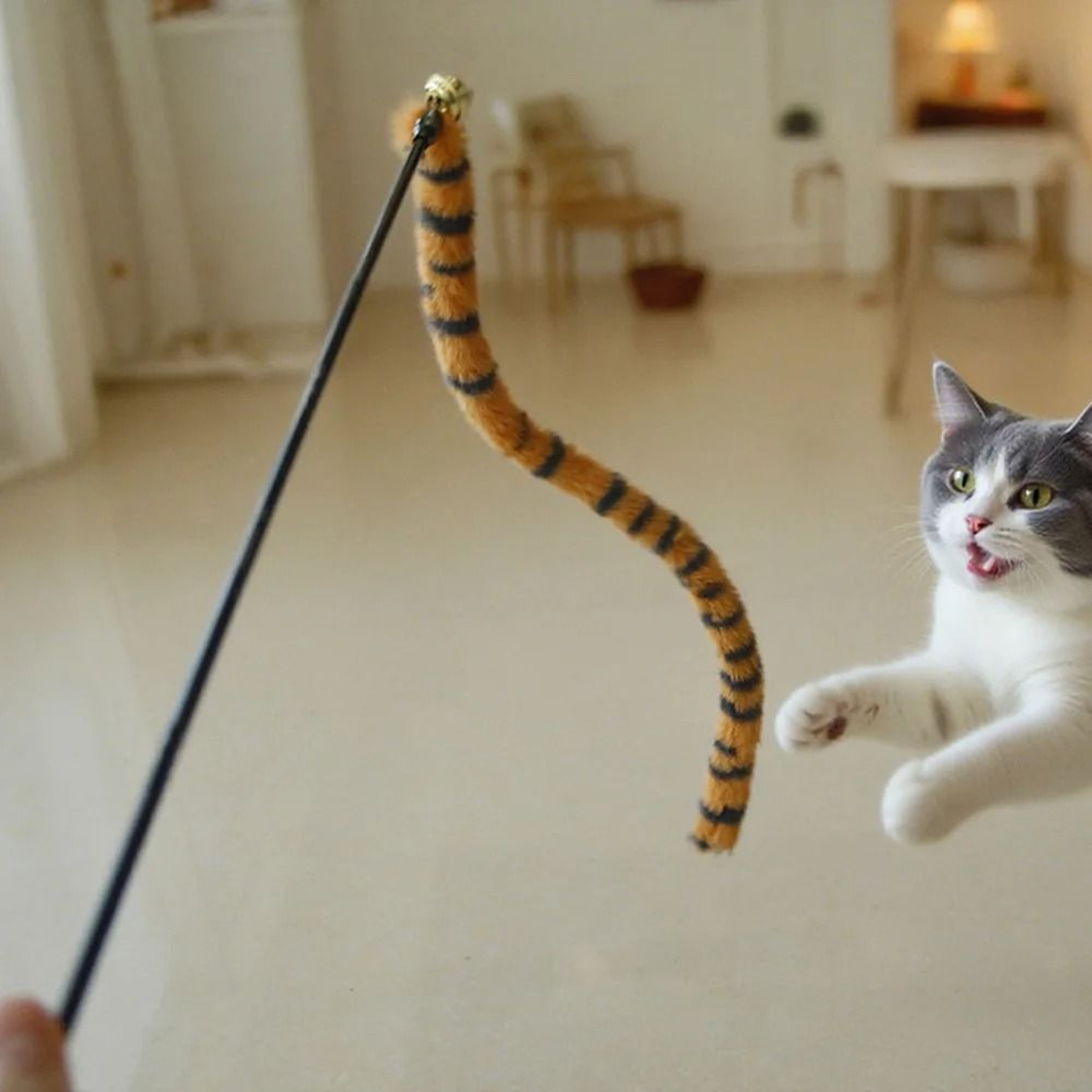 Worm Tail Cat Teaser Wand With Bell Interactive Plush Toy For Kittens  Cats 0