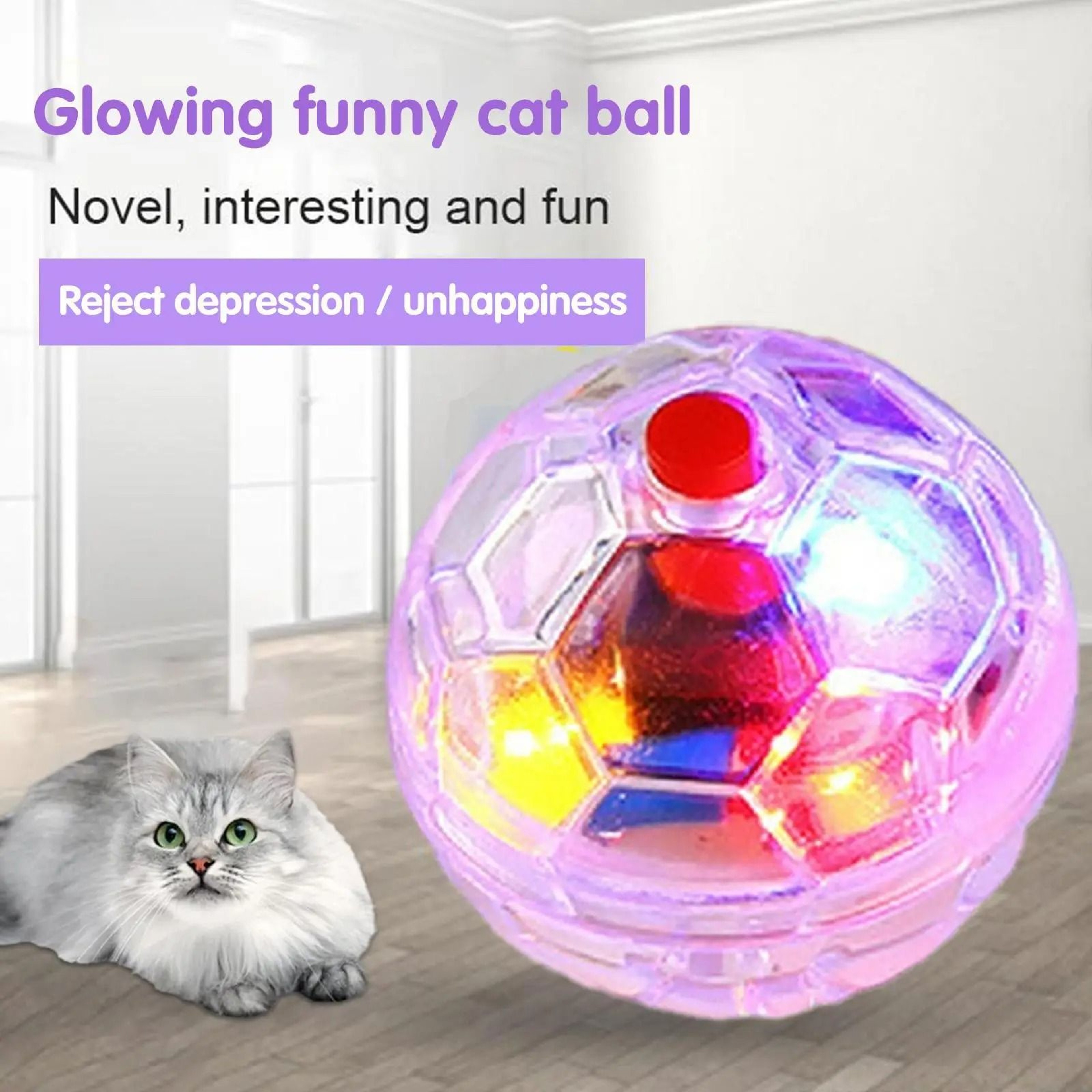 GlowChase MotionActivated LED Cat Ball Set  Interactive Flashing Pet Toy For Indoor Cats 3