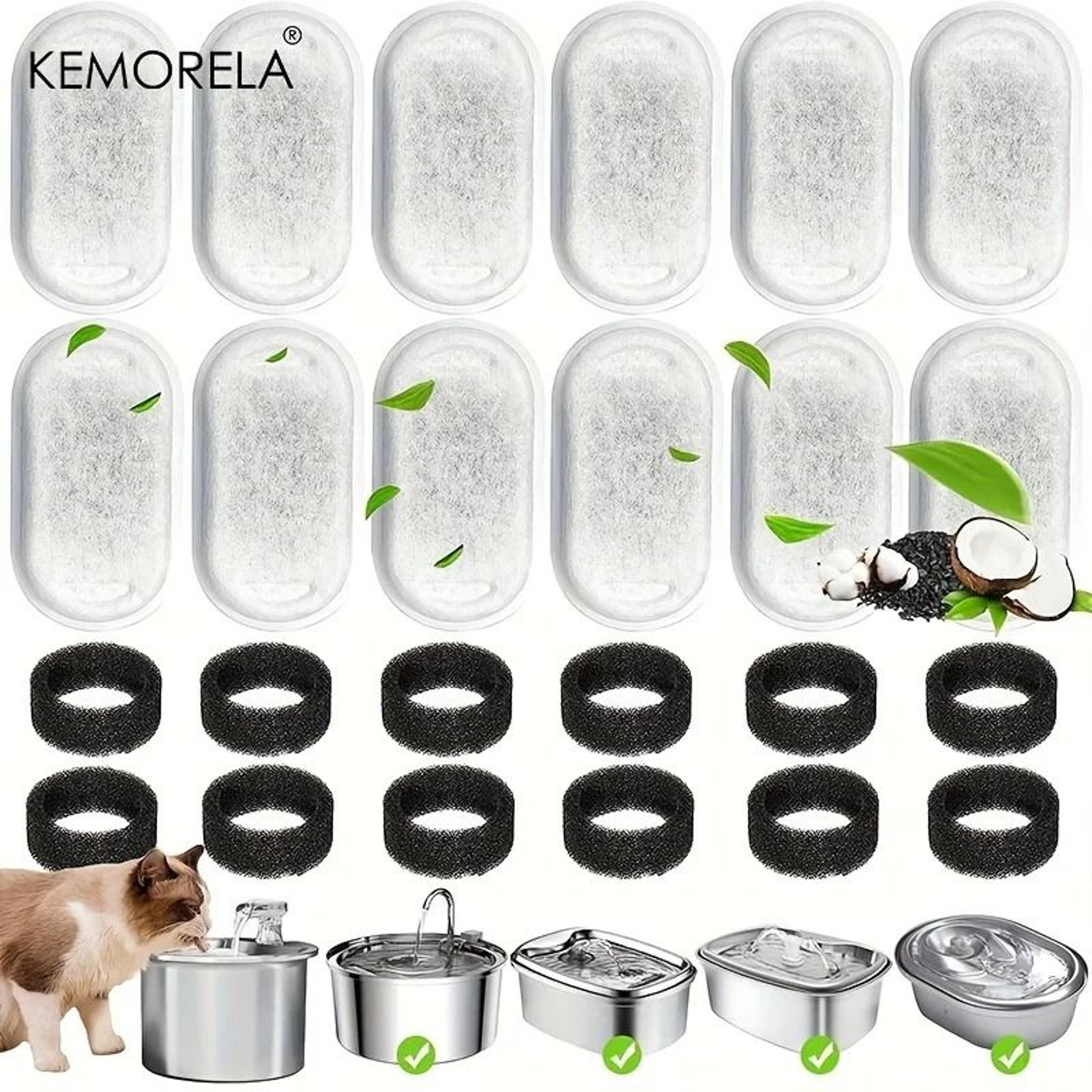 PureSip Activated Carbon Fountain Filter Set  Replacement Sponge Filters For Stainless Steel Cat Wa 1