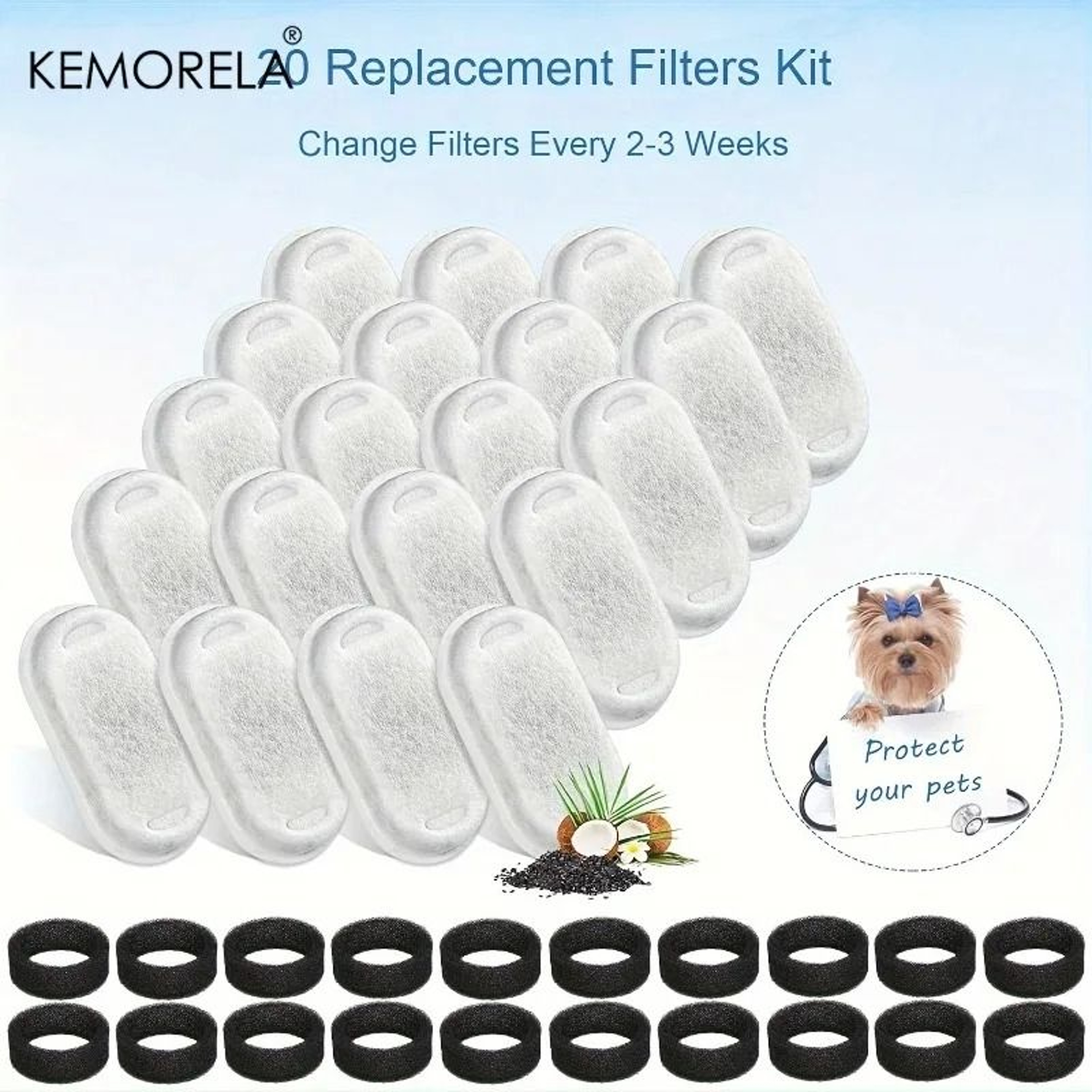 PureFlow Complete Fountain Filter Kit  20 Activated Carbon Filters  20 Sponge Replacements For Pet  3
