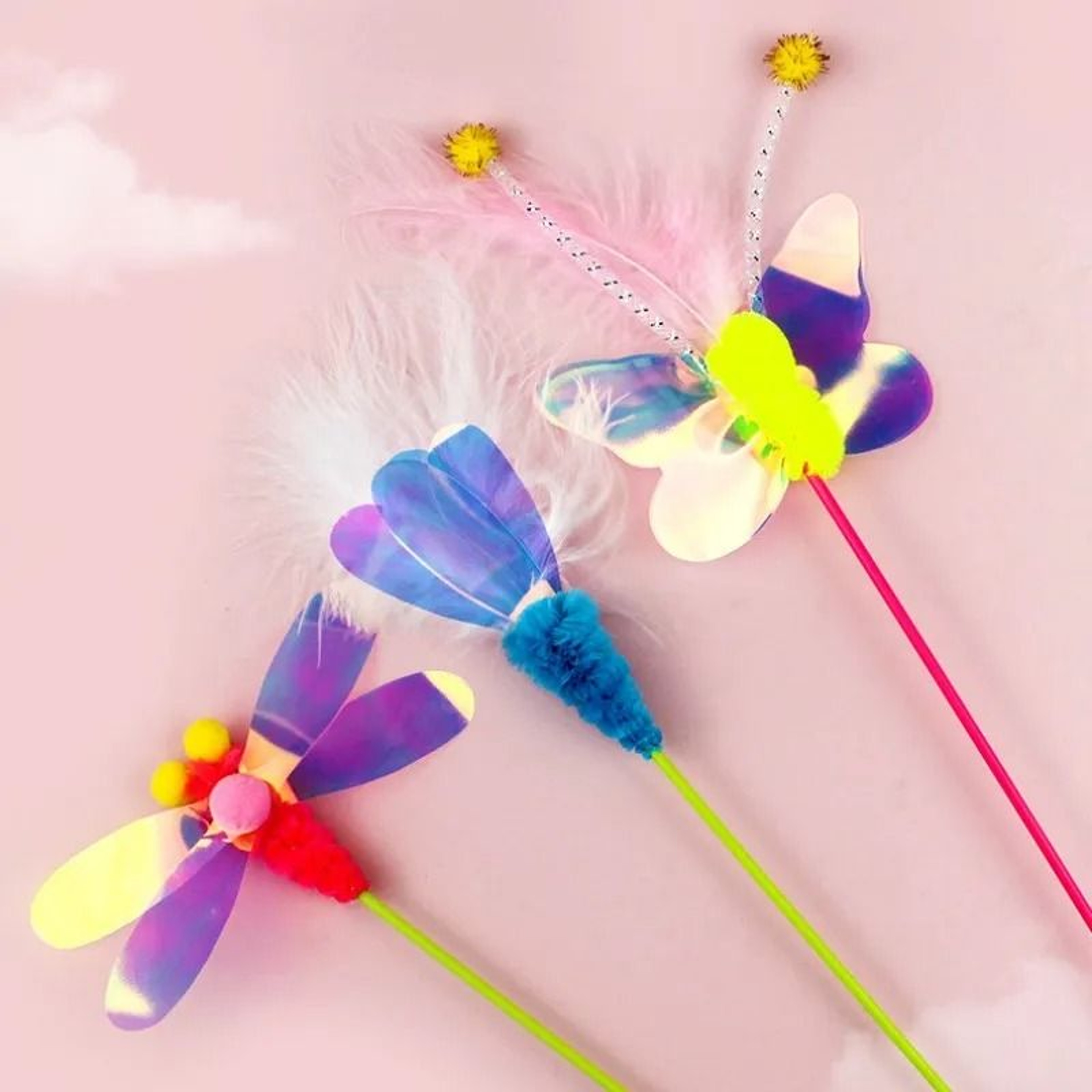 FlutterPounce Interactive Feather Wand Cat Toy With Butterfly  Wool Ball Teasers 0
