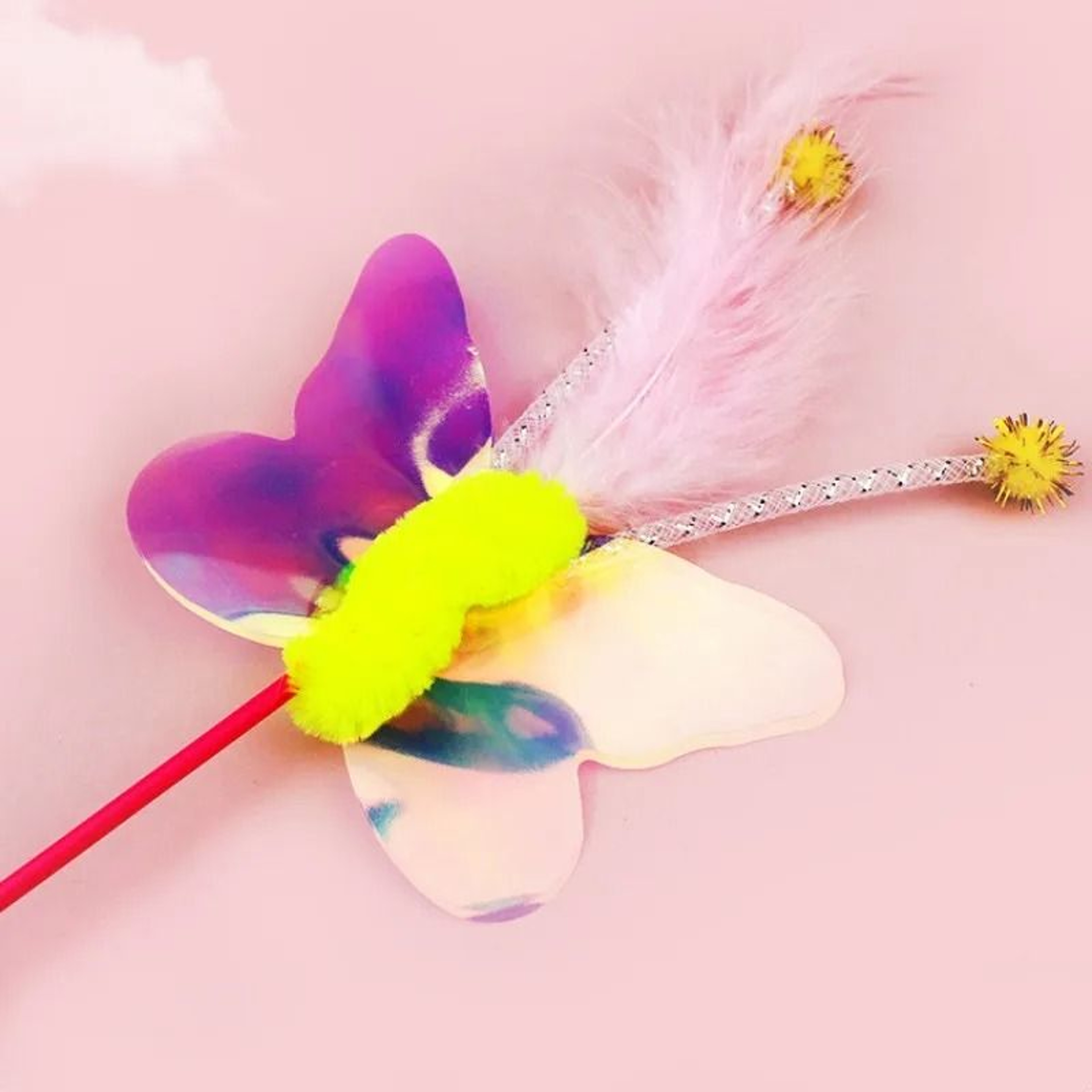 FlutterPounce Interactive Feather Wand Cat Toy With Butterfly  Wool Ball Teasers 4