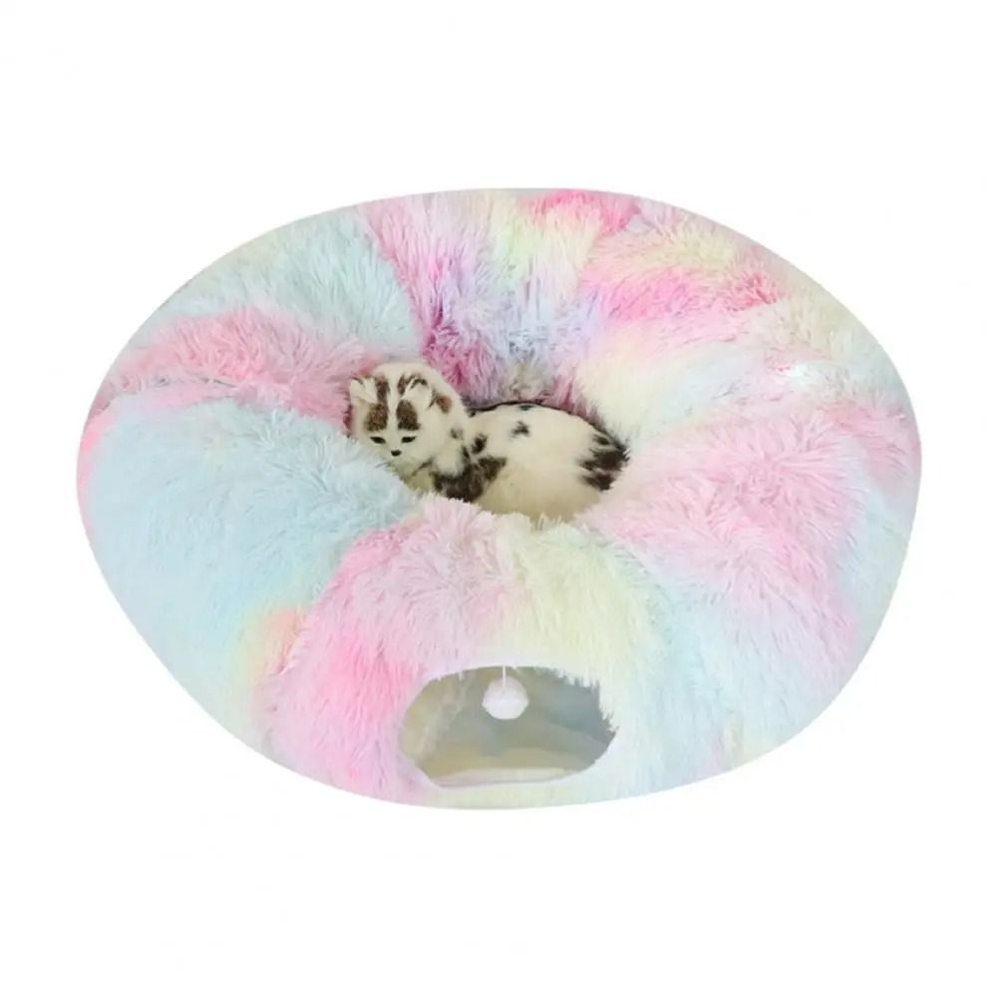 CozyTunnel Plush Donut Cat Tunnel Bed With Peekaboo Play Cave  Hanging Balls 11