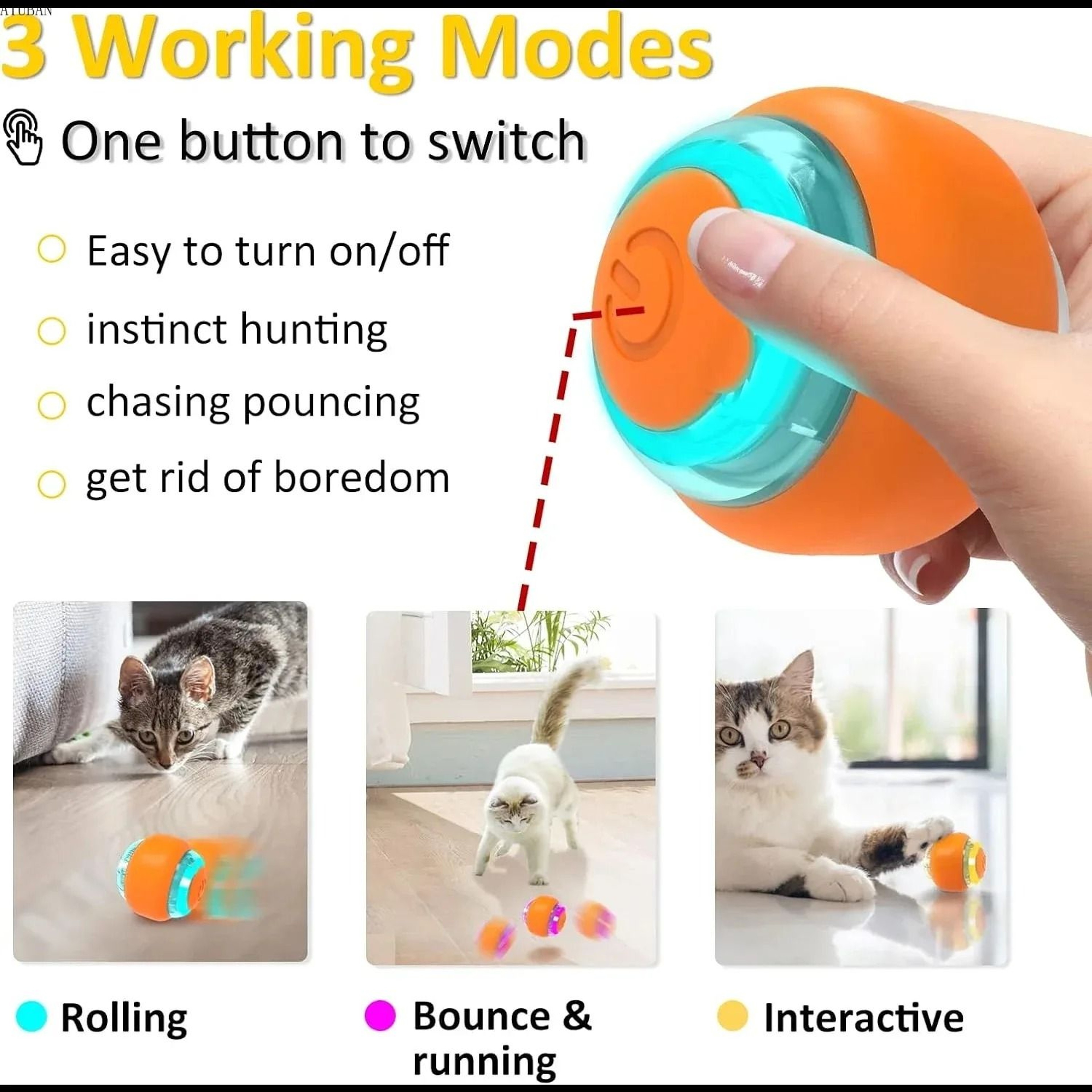 Rechargeable Smart Rolling Ball Interactive Toy For Cats  Small Dogs 2