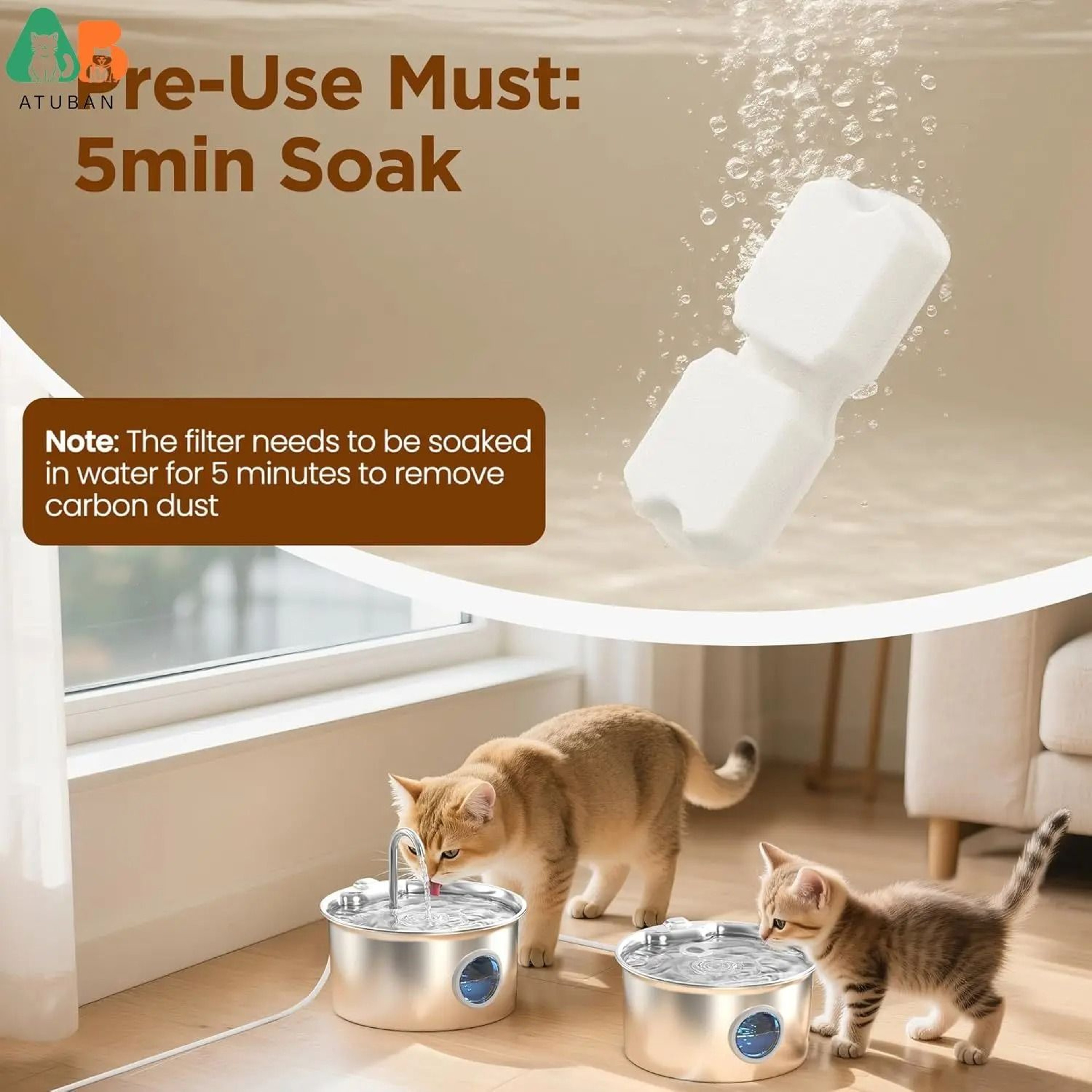 HOOISE Cat Water Fountain Replacement Filter Set With Activated Carbon  Sponge Refills 2