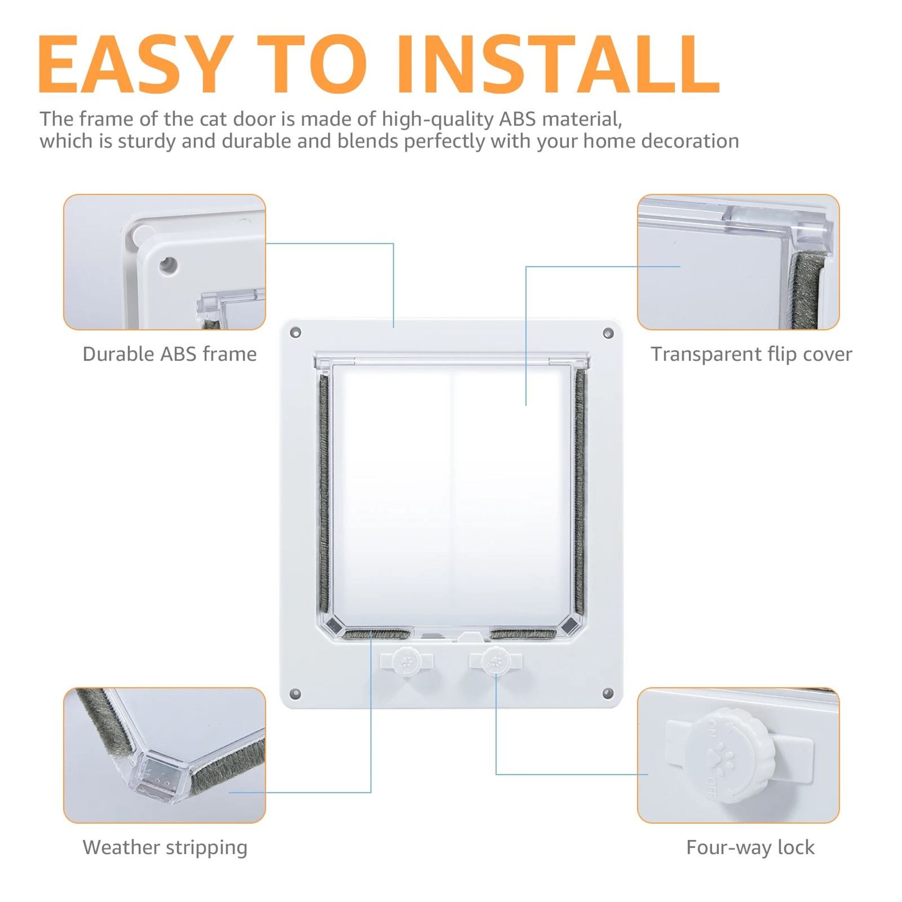 EasyPass 4Way Locking Interior Cat Door For Cats  Small Dogs 3