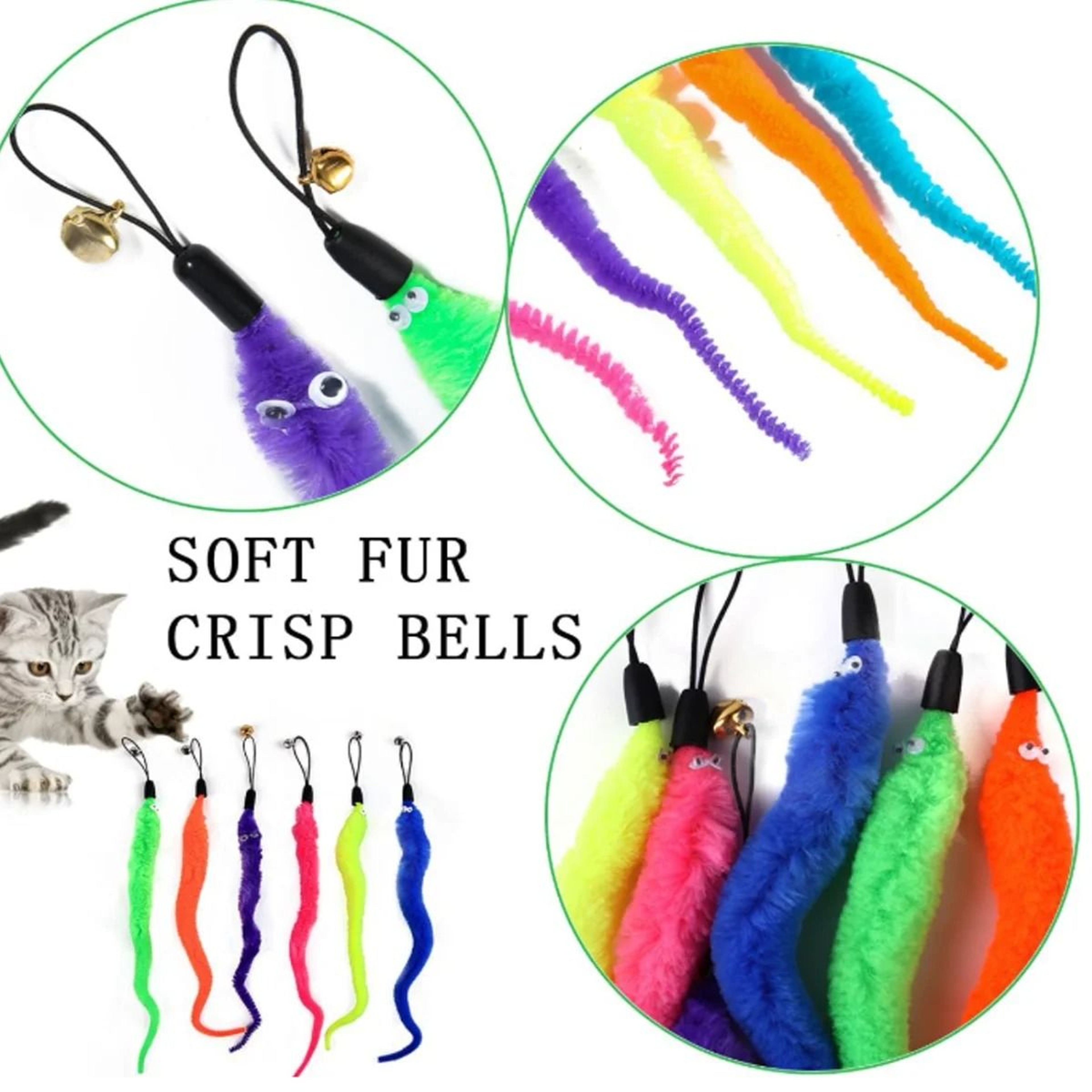3Piece Cat Insect Teaser Toy Refill Set With Bells For Interactive Wands 2