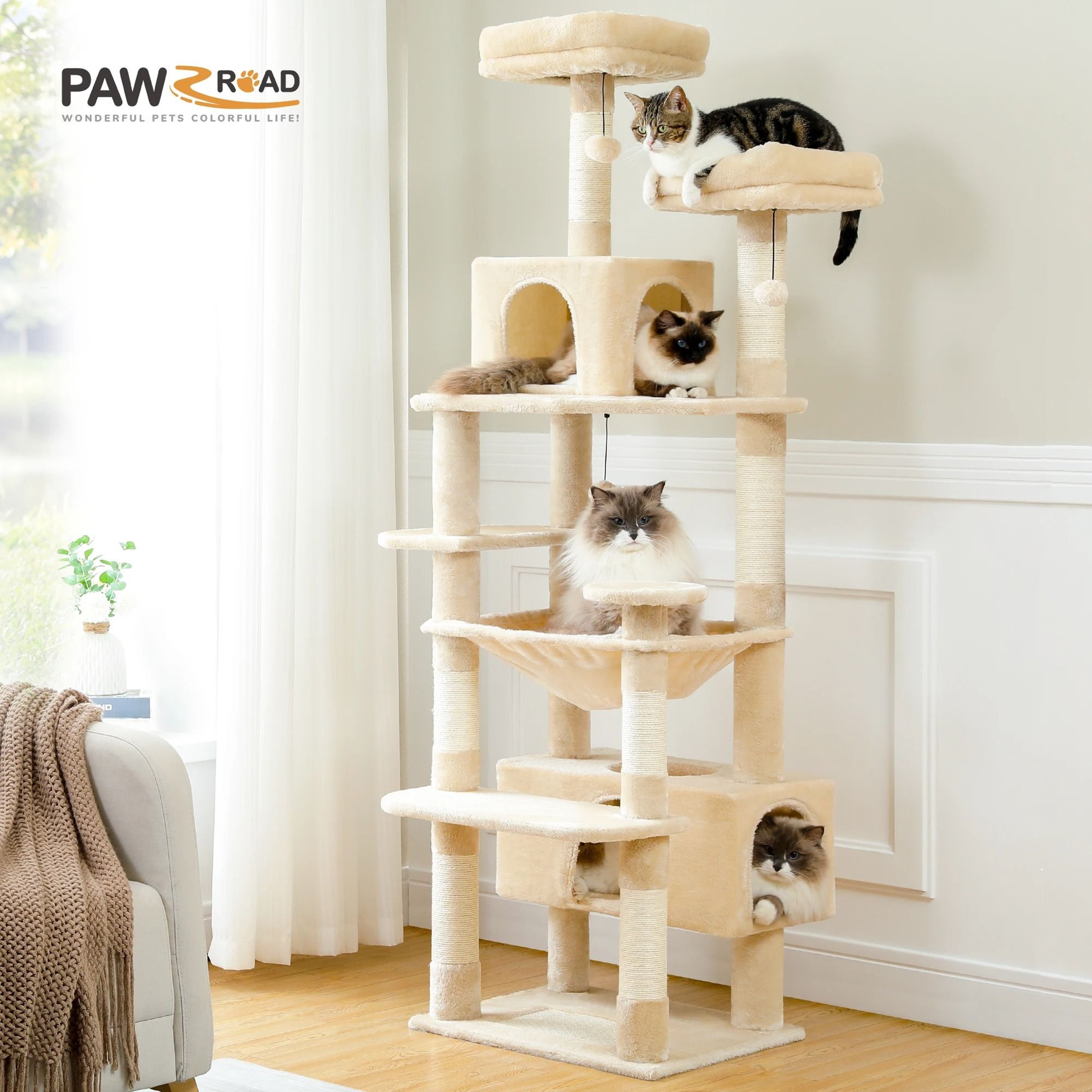 PurrPalace MultiLevel Cat Tree Tower With Hammock Condo  Scratching Posts 1