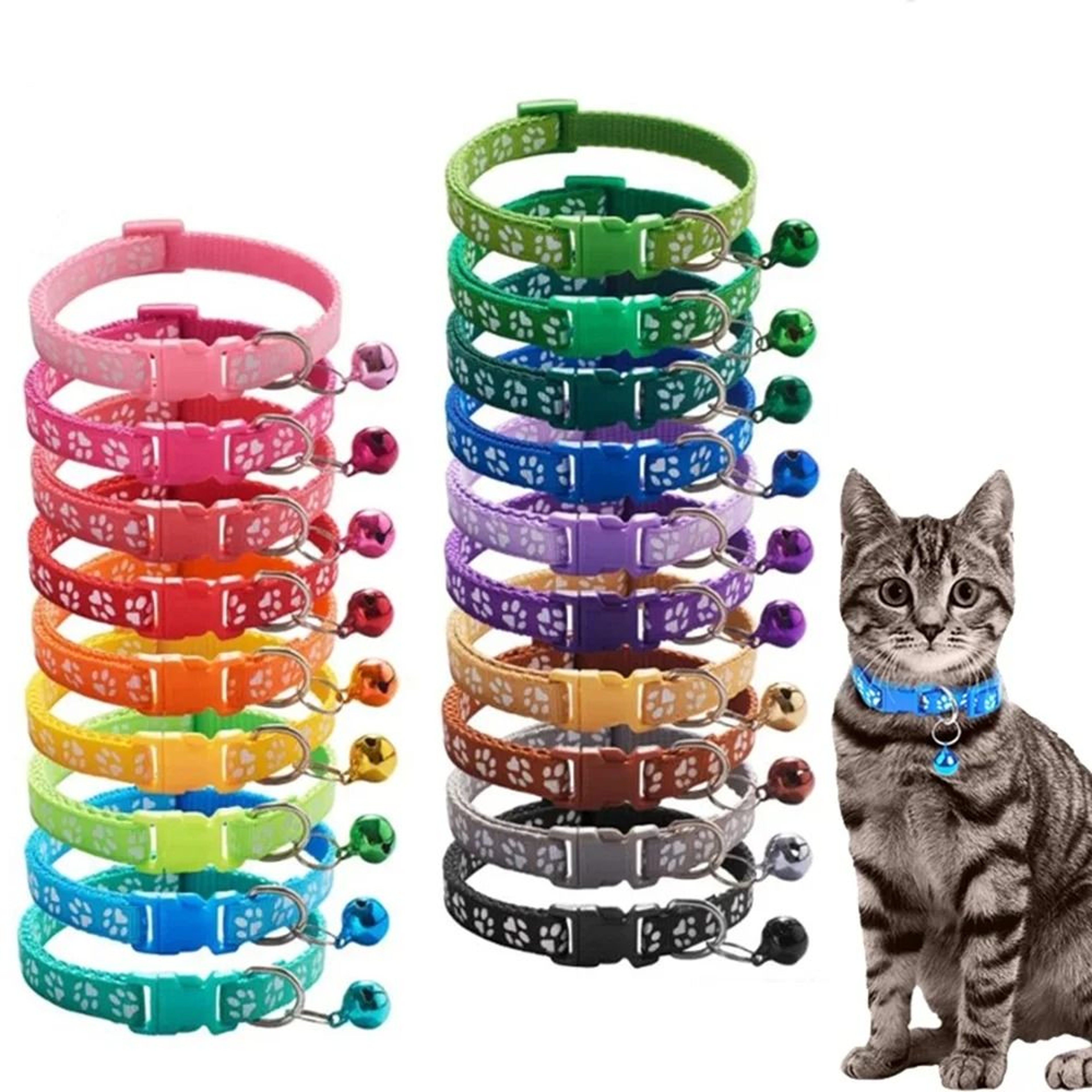 Adjustable Paw Print Cat Collar With Bell For Cats  Small Puppies 0