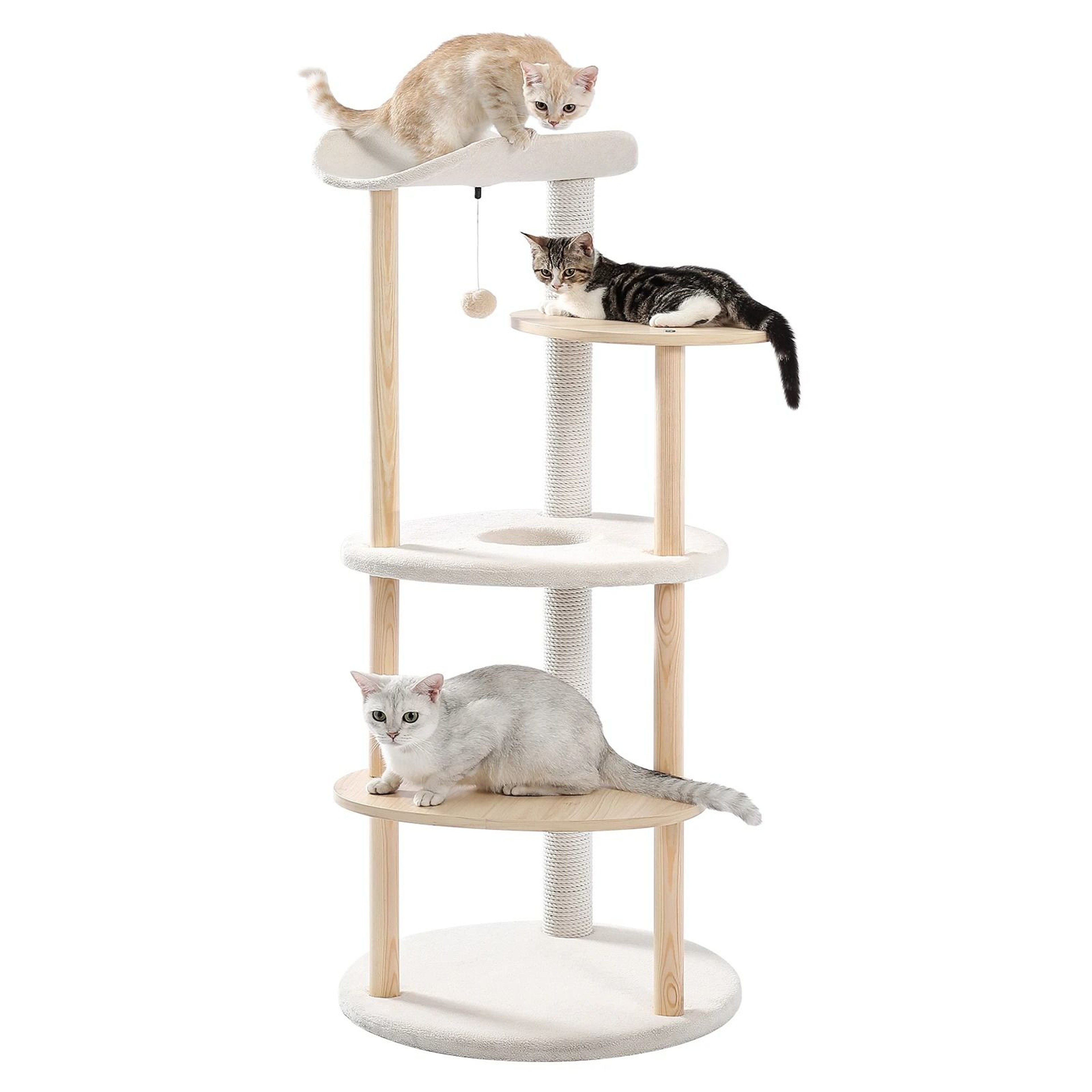 PurrVista Modern Wooden Cat Tree Tower With Scratching Posts Condo  MultiLevel Perches 6