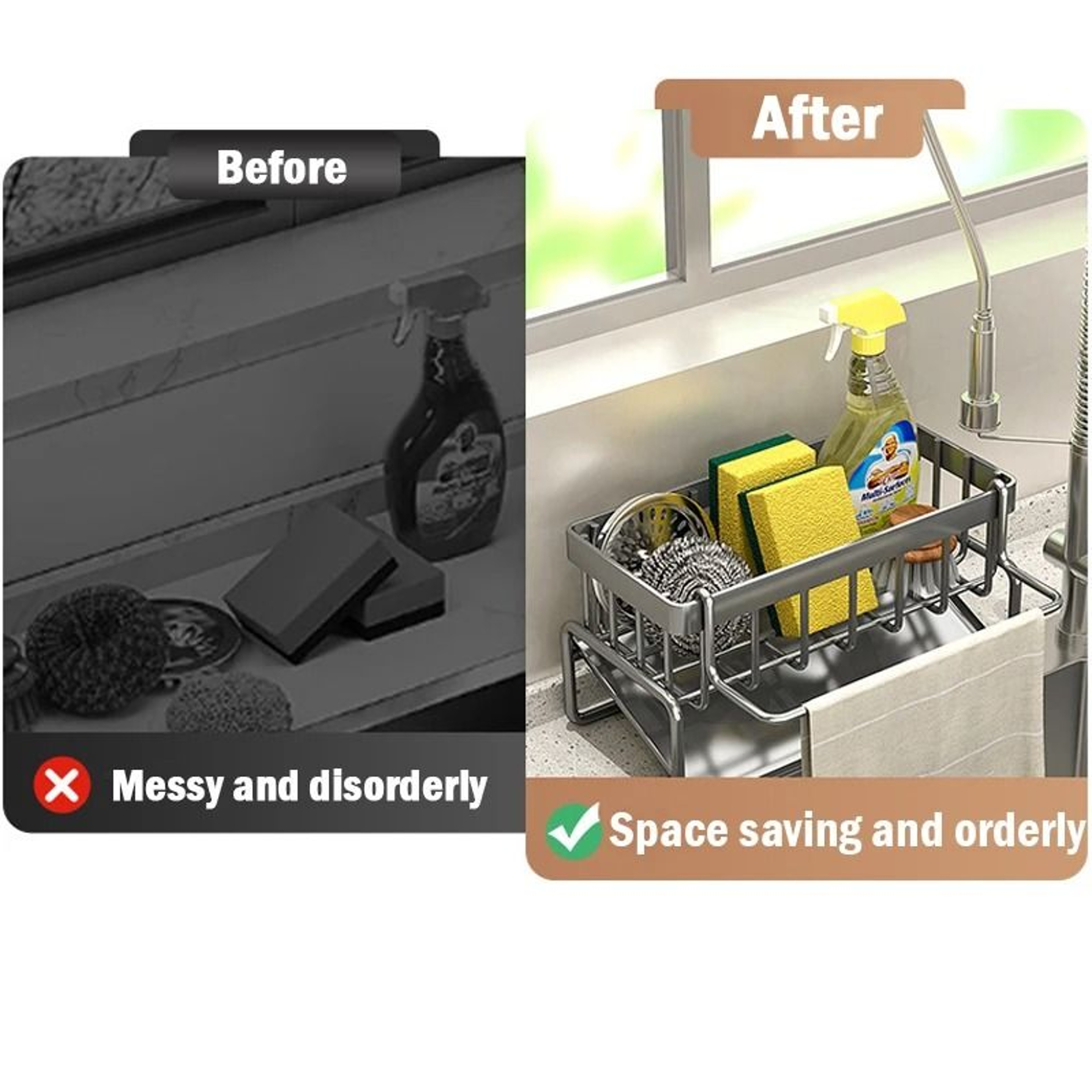 DrainMate Stainless Steel Sink Organizer Rack  Sponge Soap  Rag Storage Holder 5
