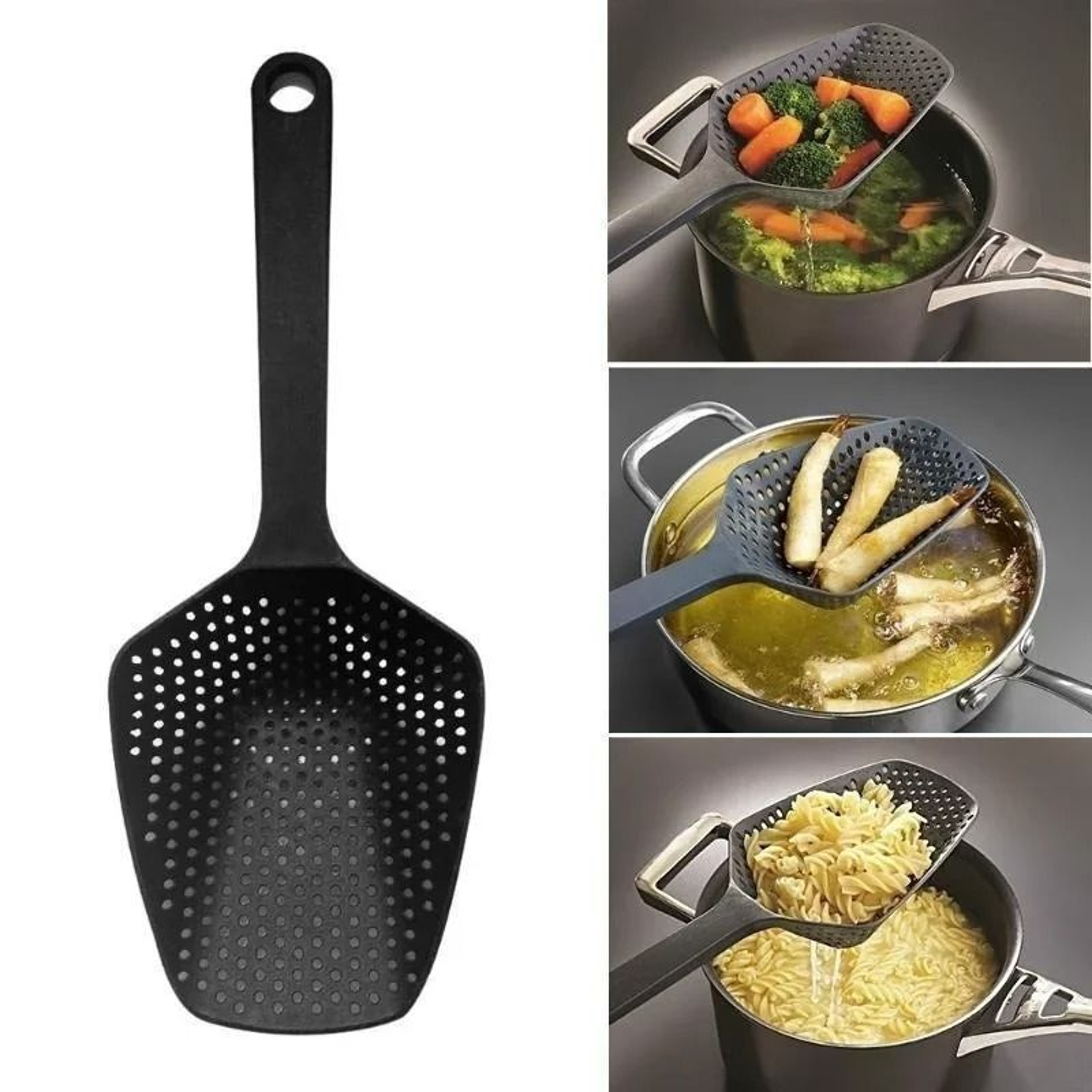 DrainEase Plastic Slotted Pasta Spoon  Durable Strainer Scoop For Cooking  Serving 1