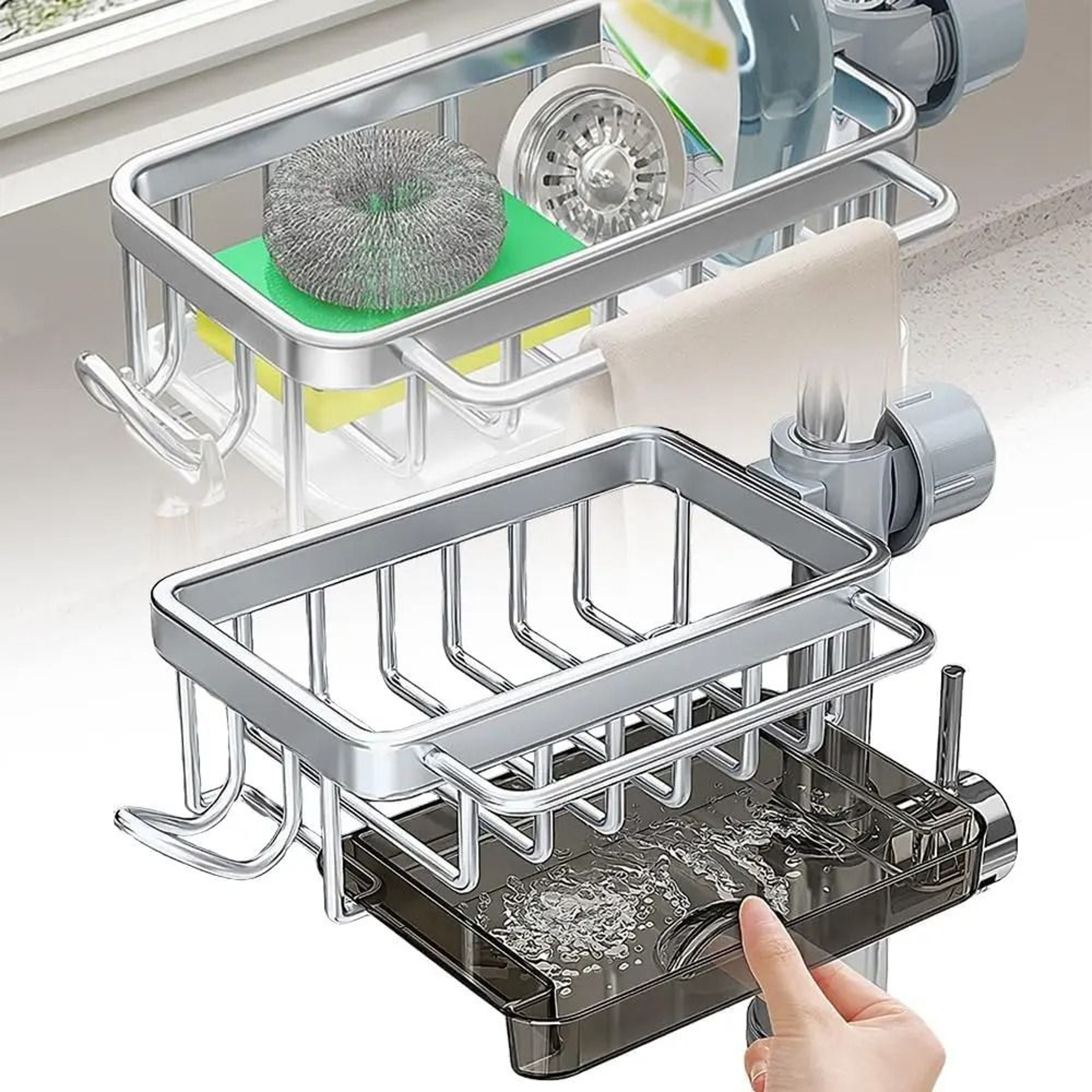 FlexDrain OverFaucet Sink Organizer  Adjustable Sponge  Dish Brush Storage Rack 7