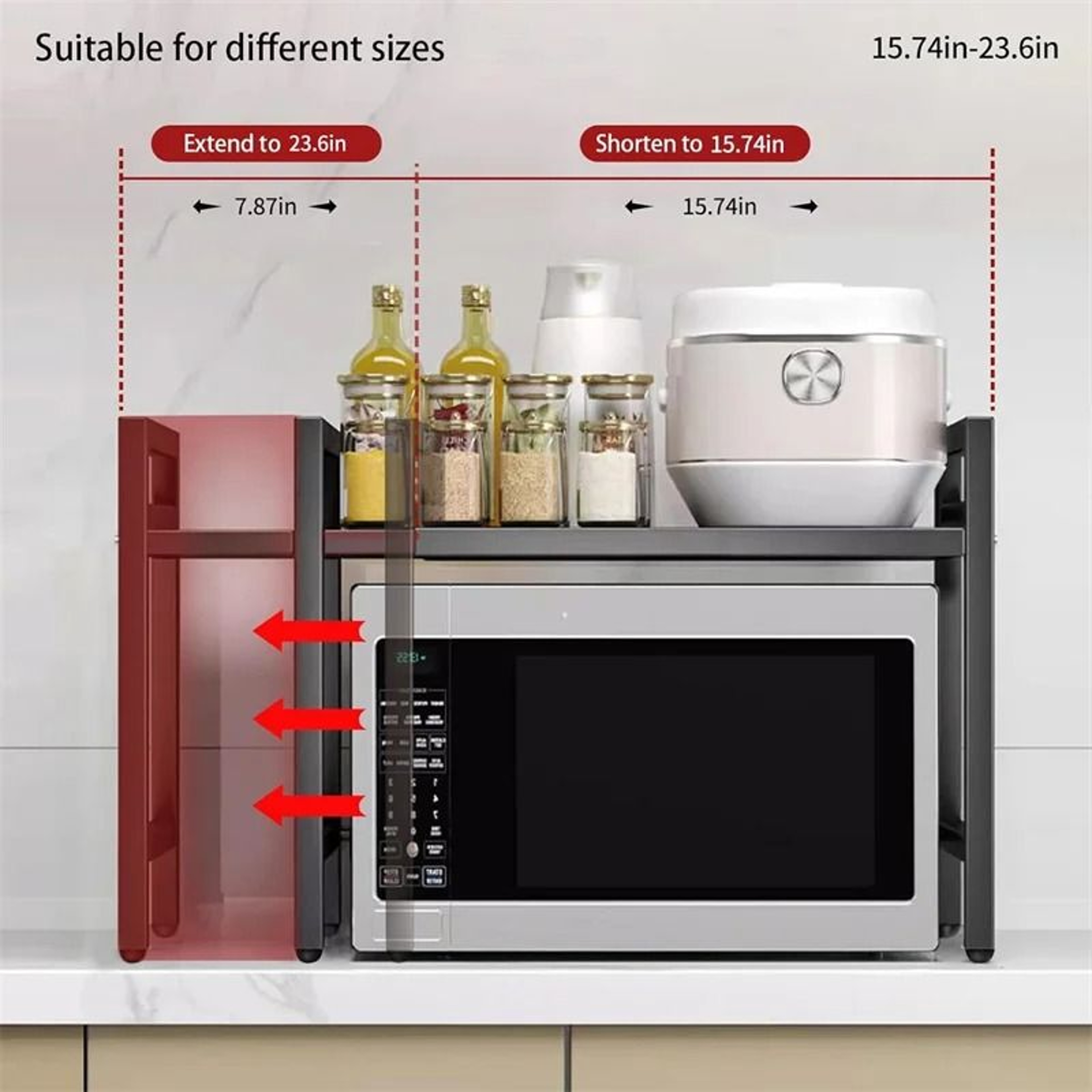 Adjustable HeavyDuty Microwave Storage Rack With Hooks And Kitchen Organizer Shelf 2