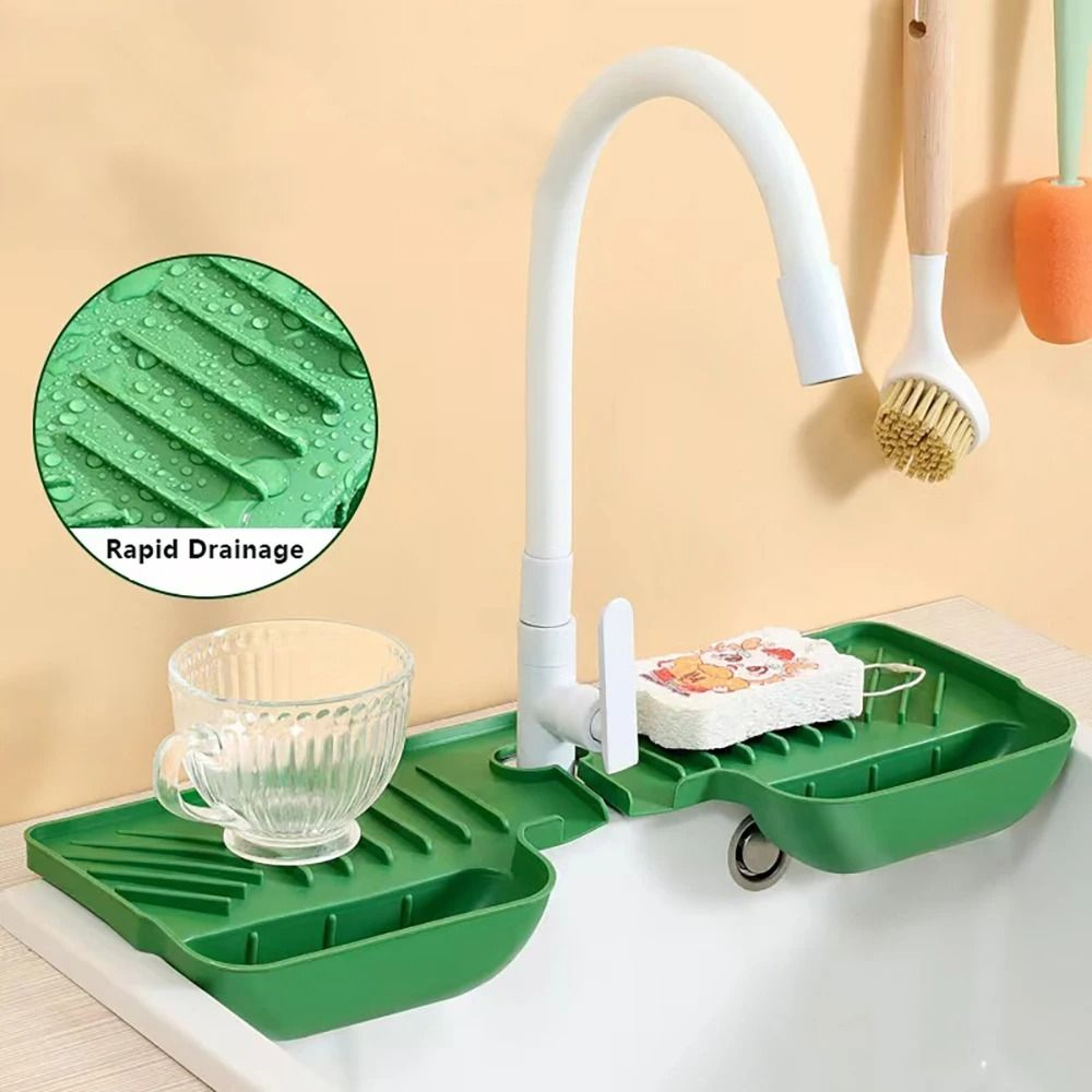 Silicone Sink Splash Guard Draining Mat With Storage Organizer For Kitchen Sinks 0