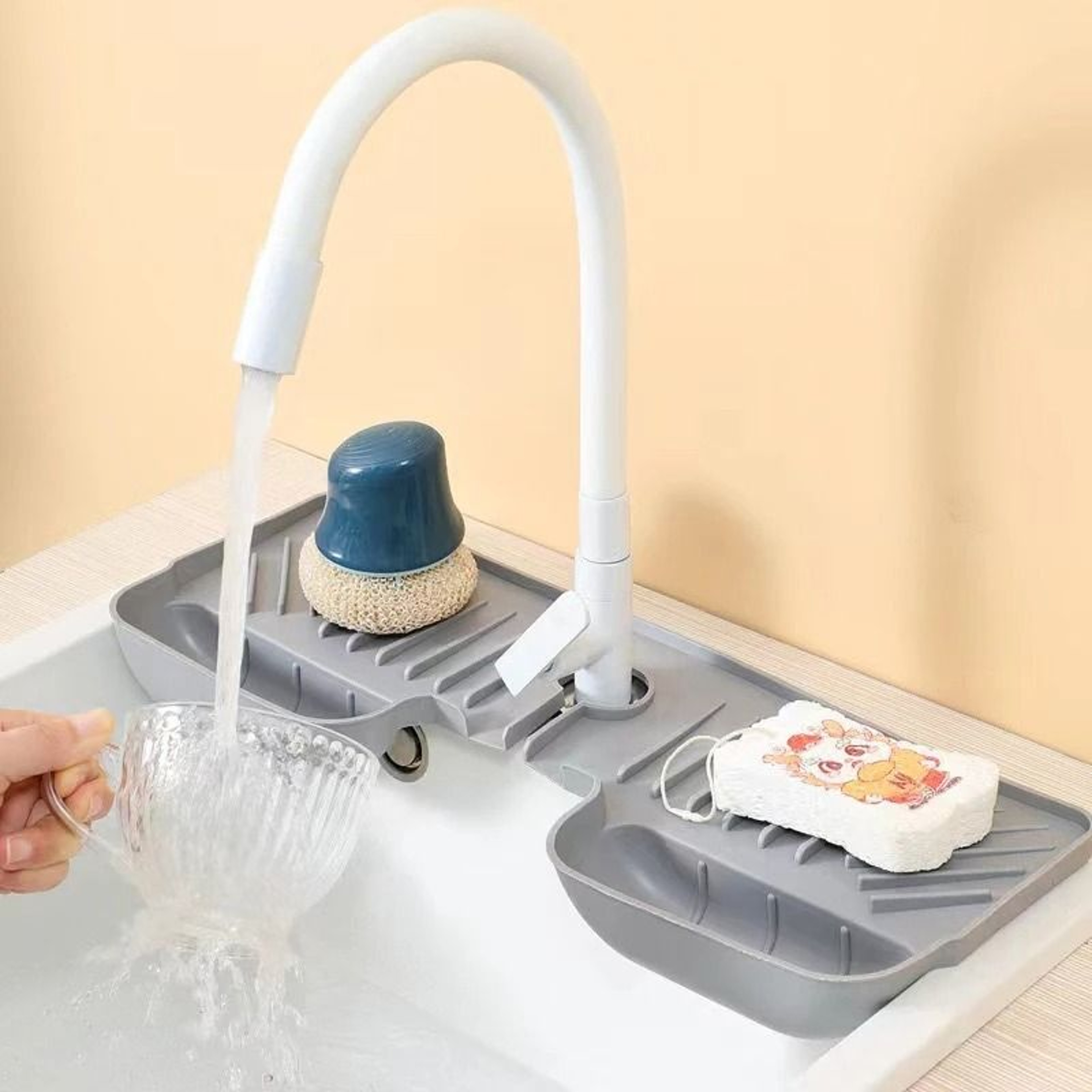 Silicone Sink Splash Guard Draining Mat With Storage Organizer For Kitchen Sinks 7