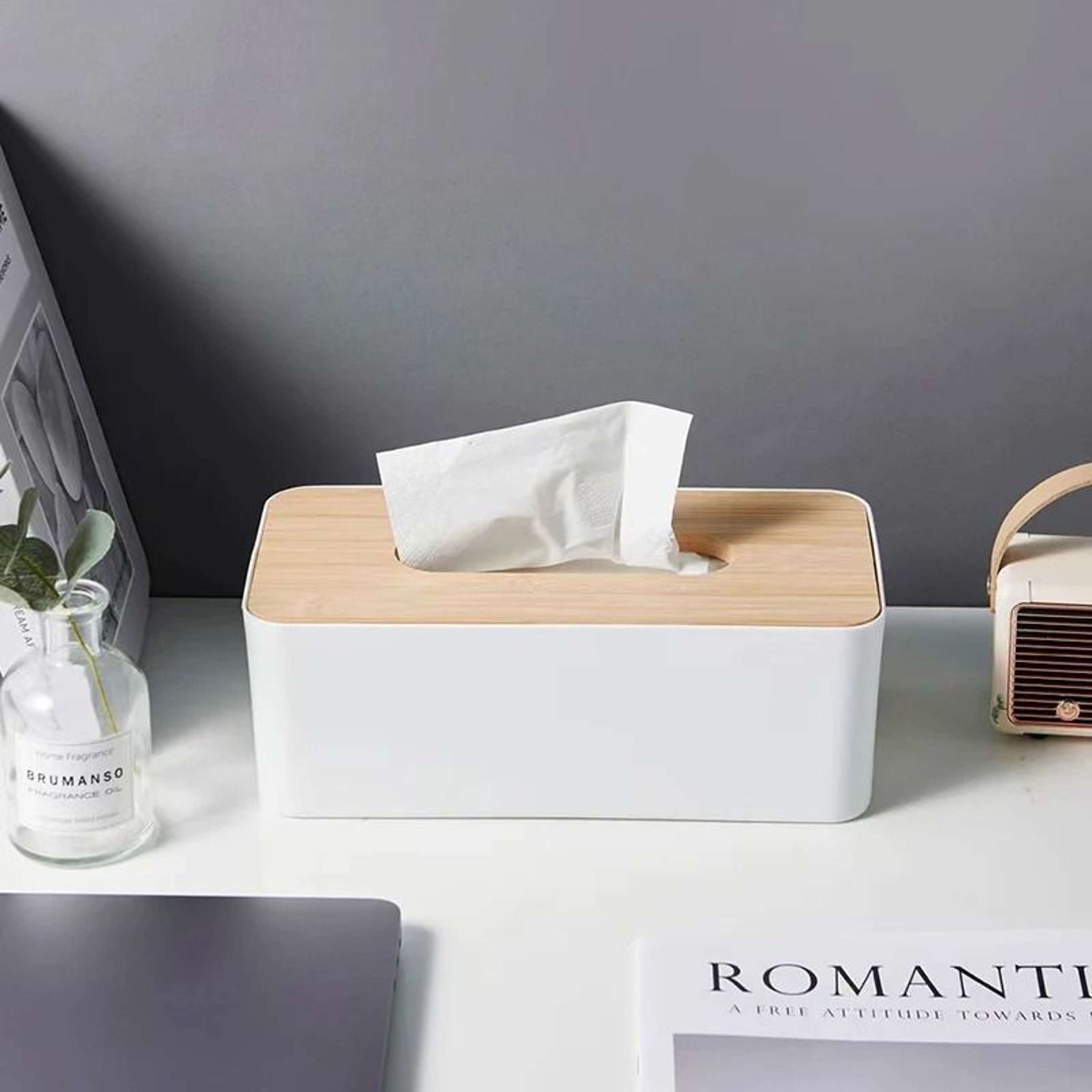 Luxury Bamboo Tissue Box Cover  Waterproof Rectangular Tissue Holder For Home  Office 2