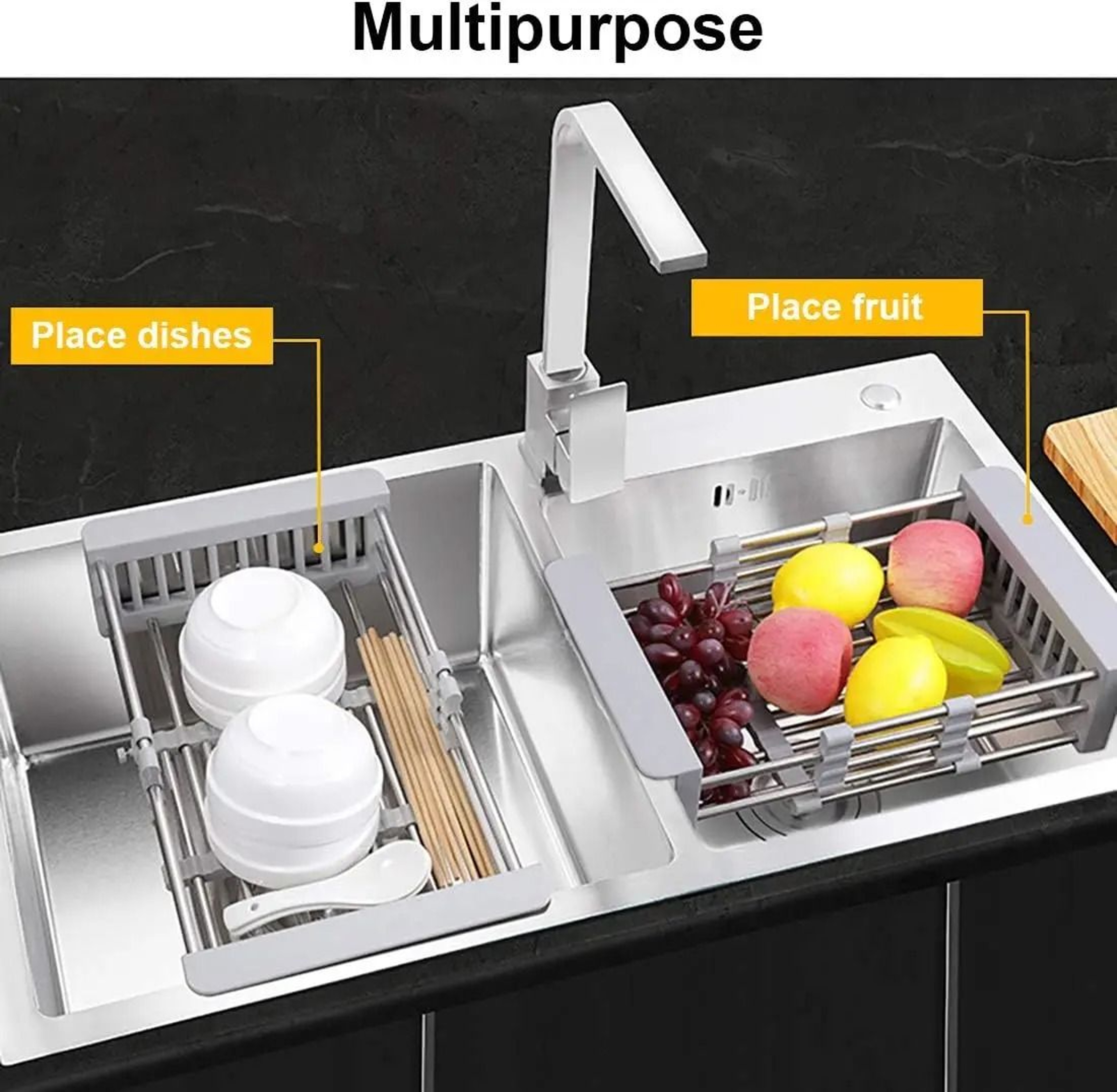 Expandable OverSink Dish Drying Rack With Adjustable Arms For Washing And Draining 5