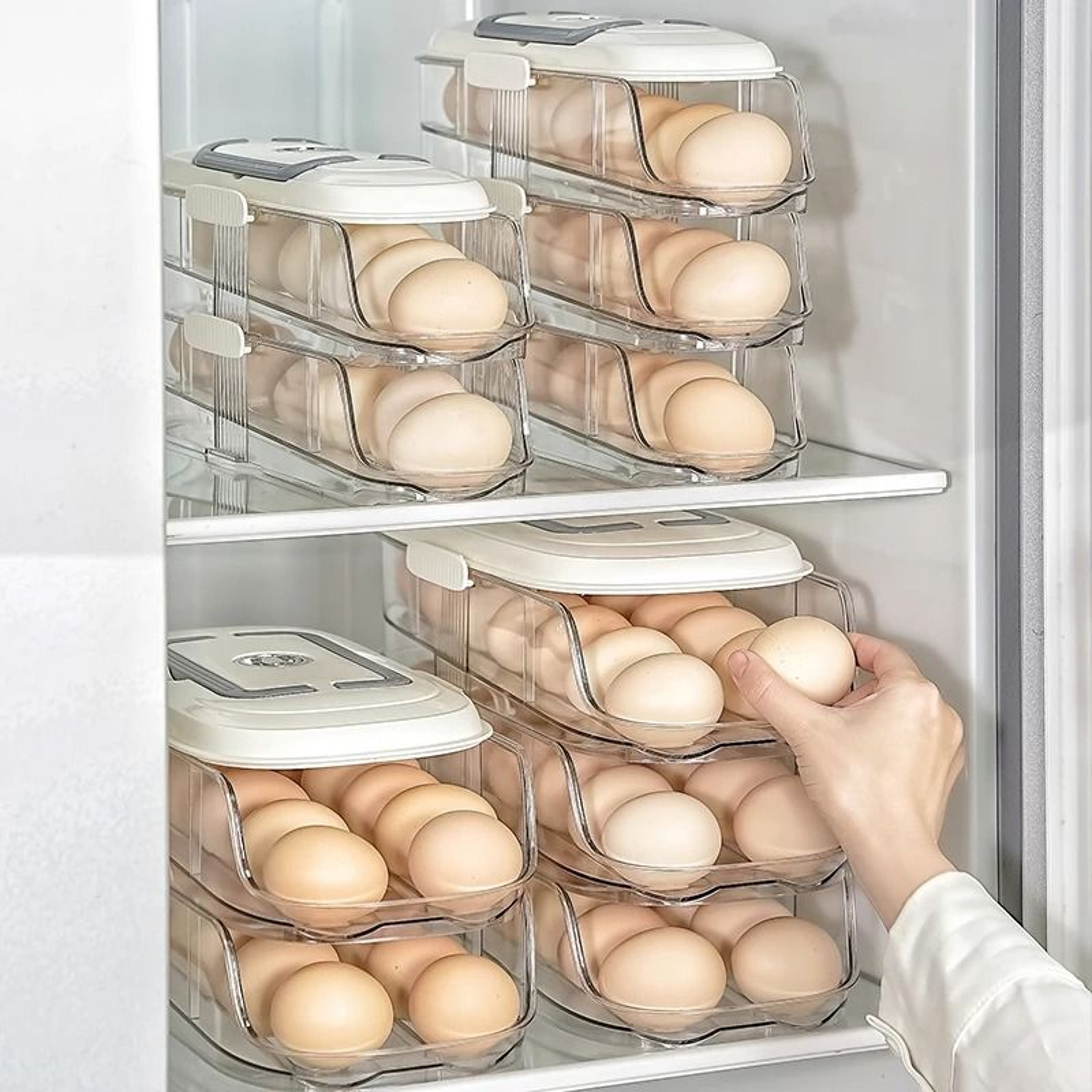 Automatic Rolling Egg Holder For Refrigerator Storage 4