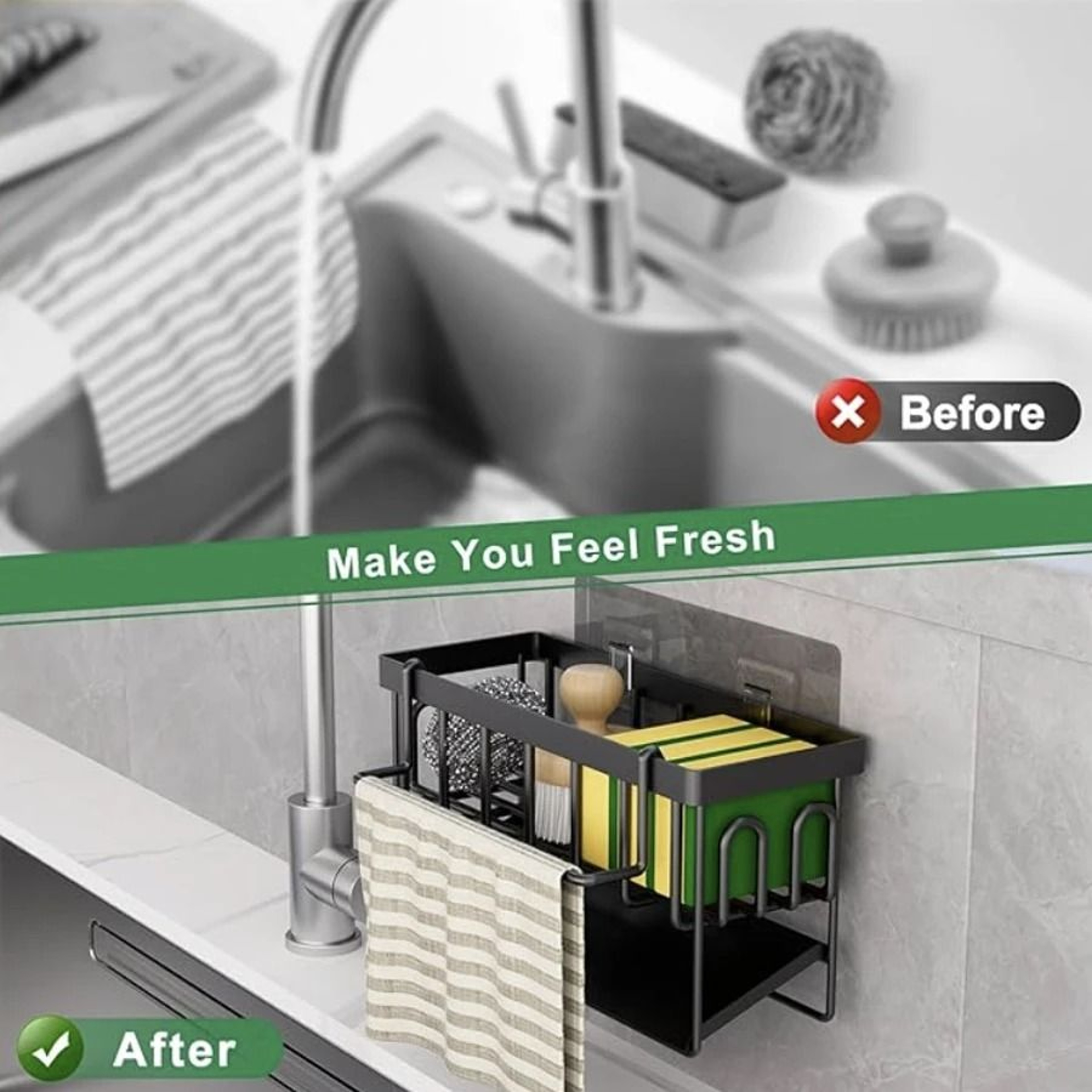 SelfDraining Sink Organizer With Towel Rack 4