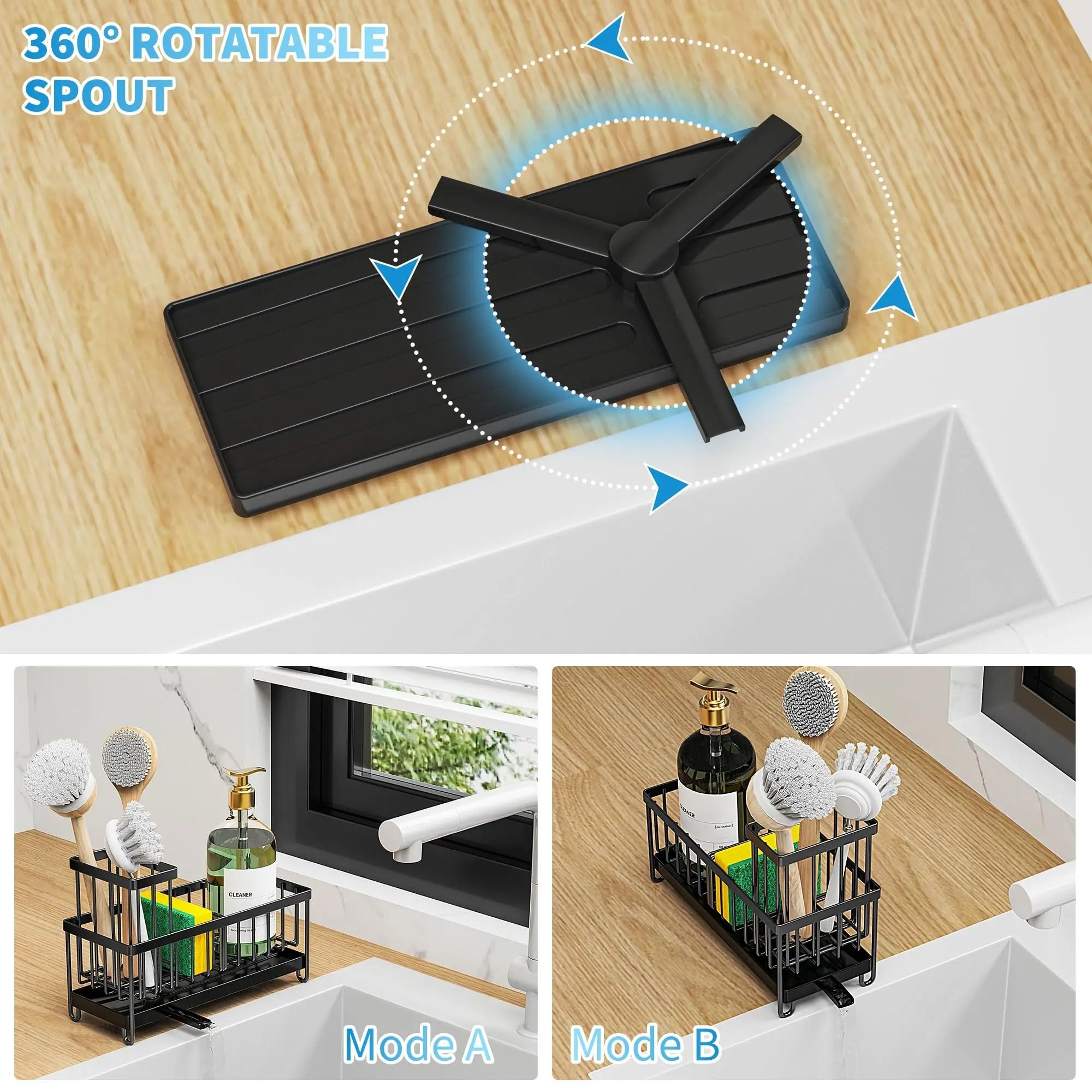 Kitchen Sink Sponge Holder With High Brush Rack Organizer 1
