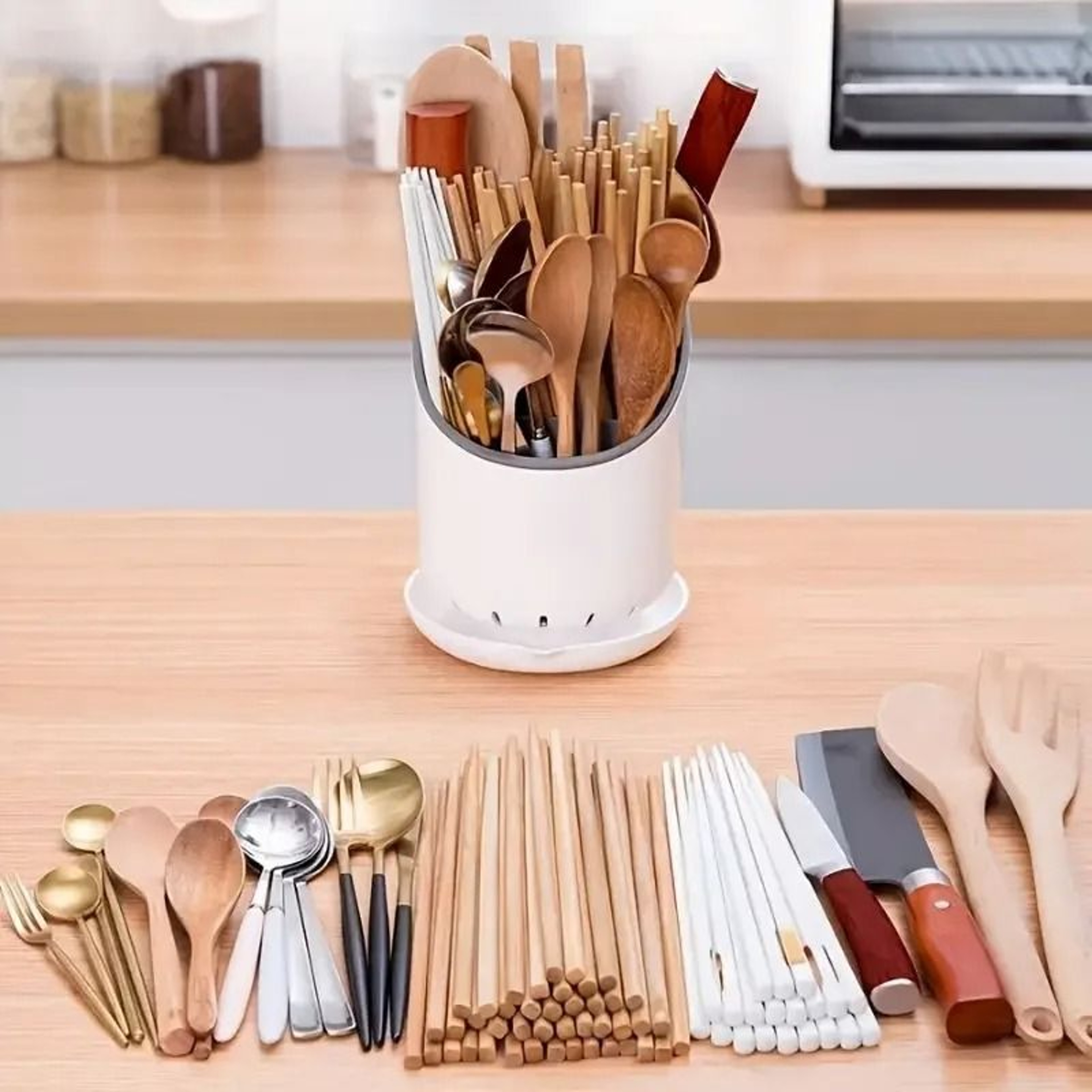 Plastic Cutlery Holder And Draining Rack For Kitchen Utensils 3