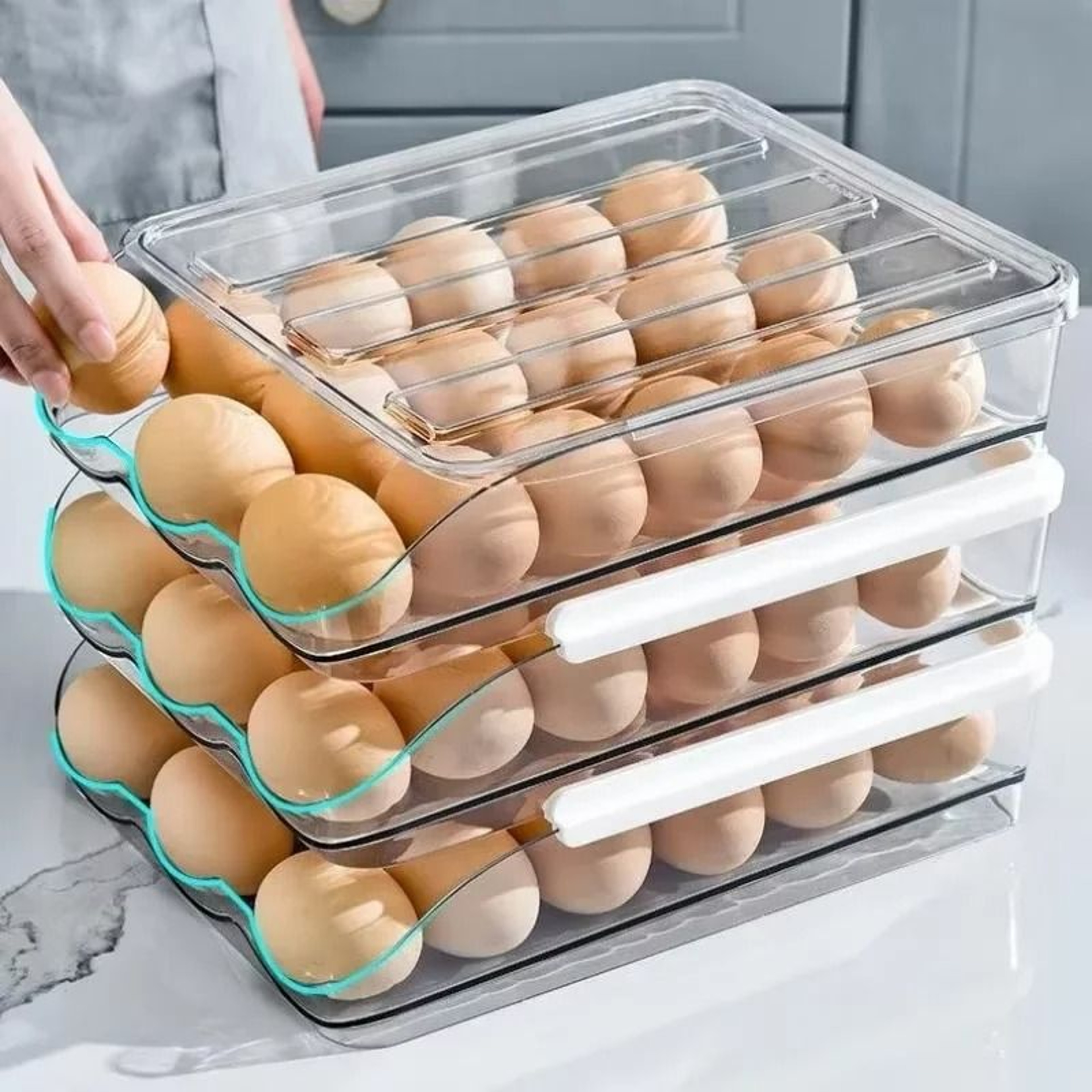 Automatic Rolling Multi Layer Egg Holder For Refrigerator Storage 5