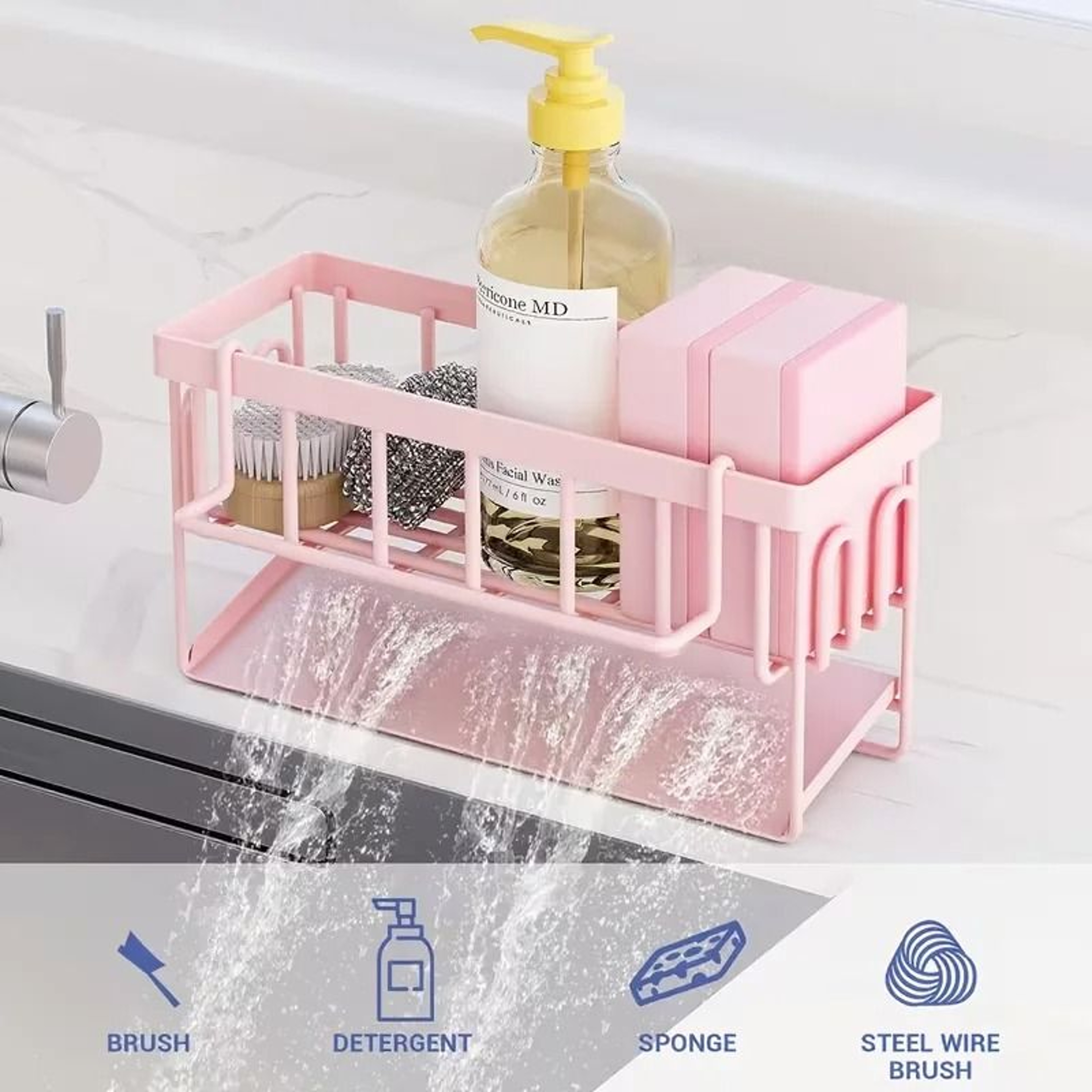 Adhesive Sponge Holder Sink Caddy With Dishcloth Hanger 0