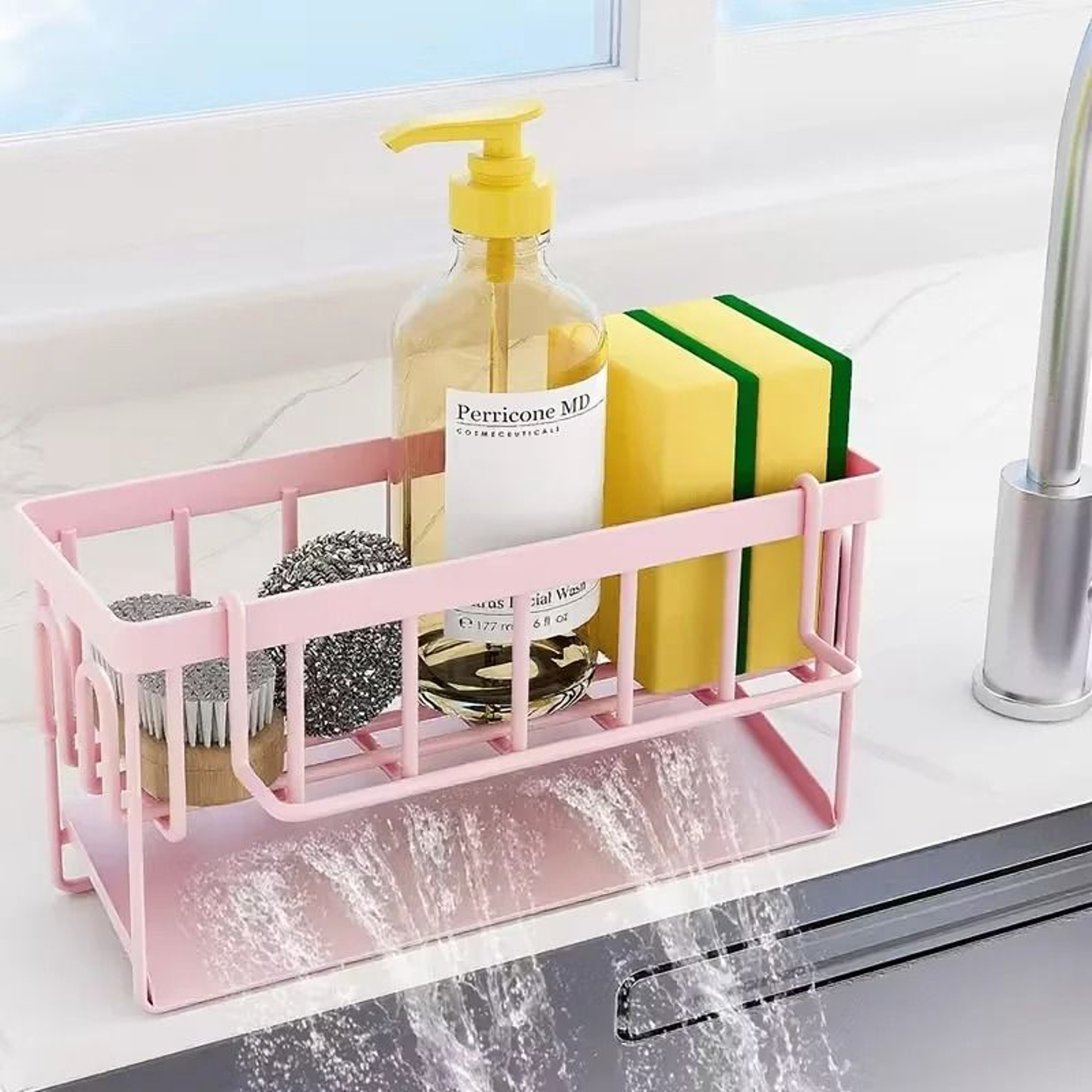 Adhesive Sponge Holder Sink Caddy With Dishcloth Hanger 2