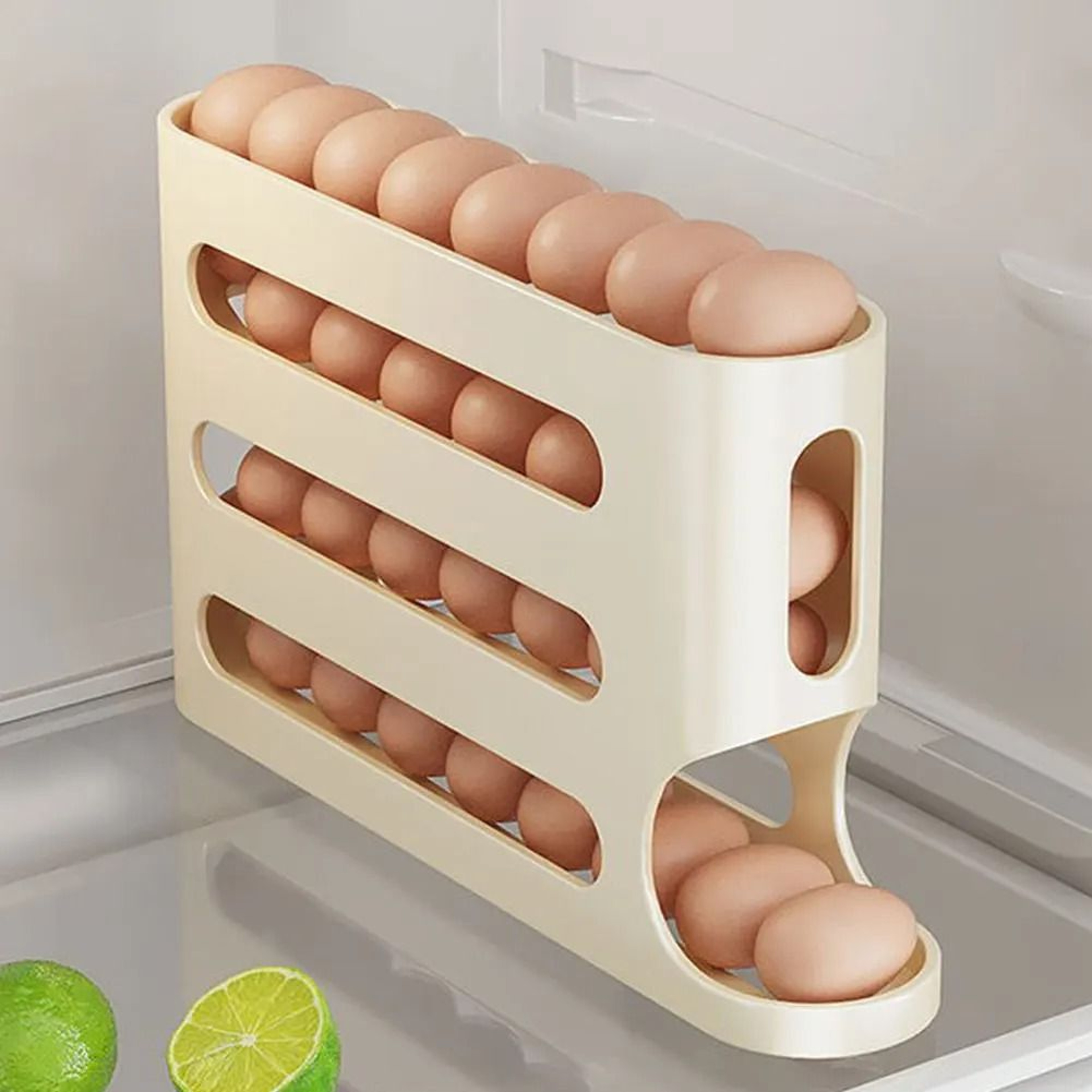 RollFlow 4Tier Auto Rolling Egg Organizer For Refrigerator Storage 0