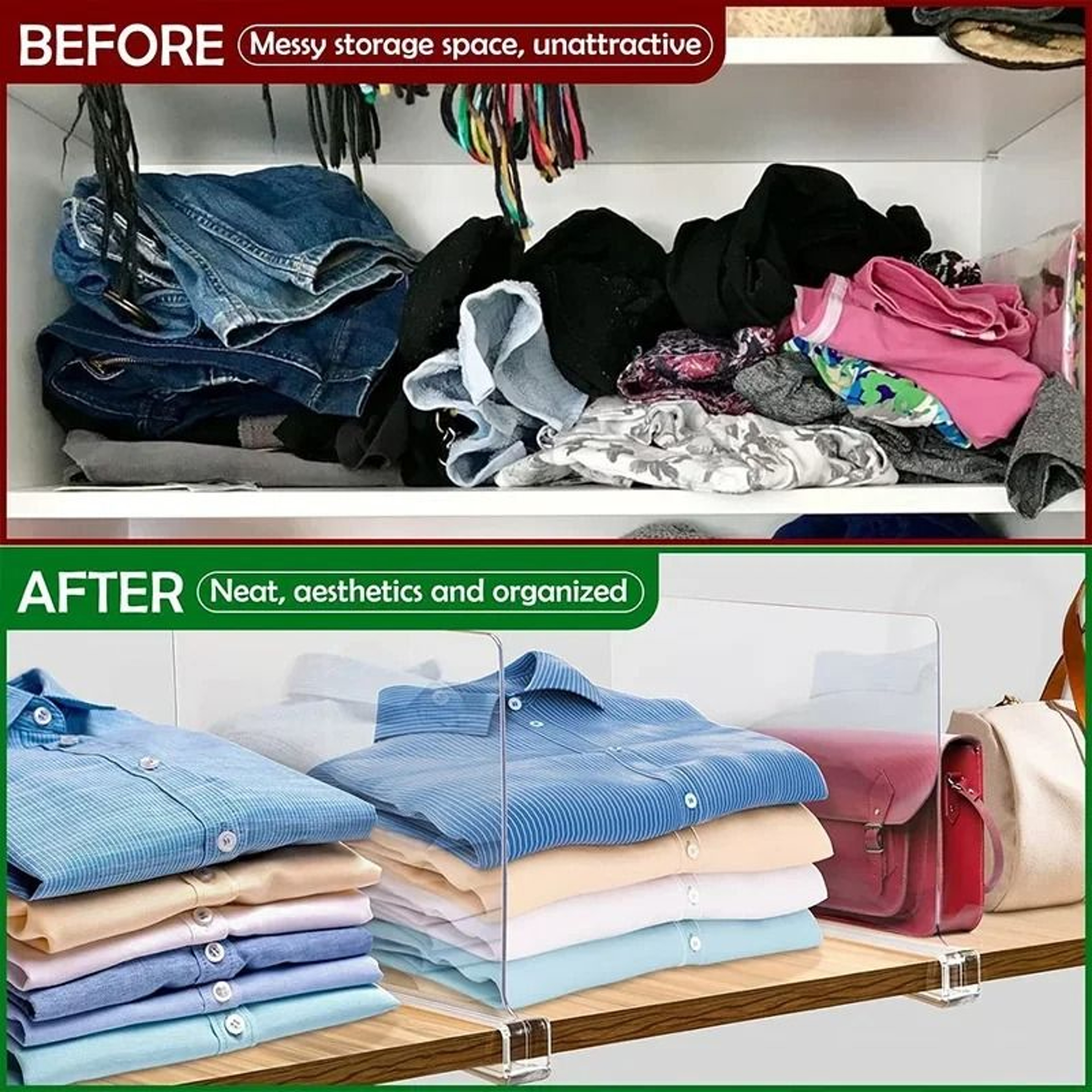 Transparent Closet Shelf Divider Set For Wardrobe Cabinet  Bookcase Organization 4