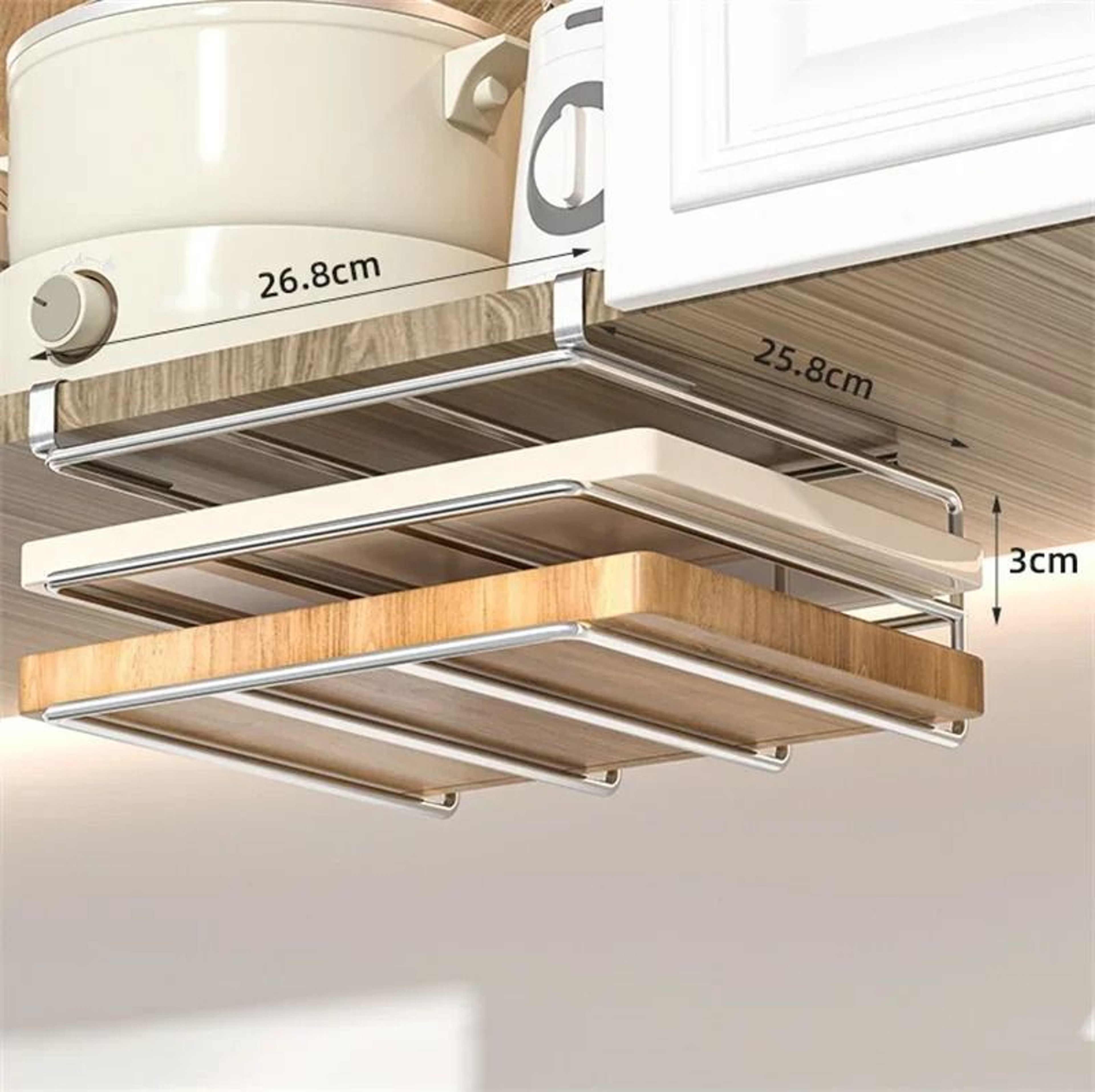 Over Cabinet Kitchen Organizer Rack With Hooks Paper Towel Holder  Cutting Board Storage 8