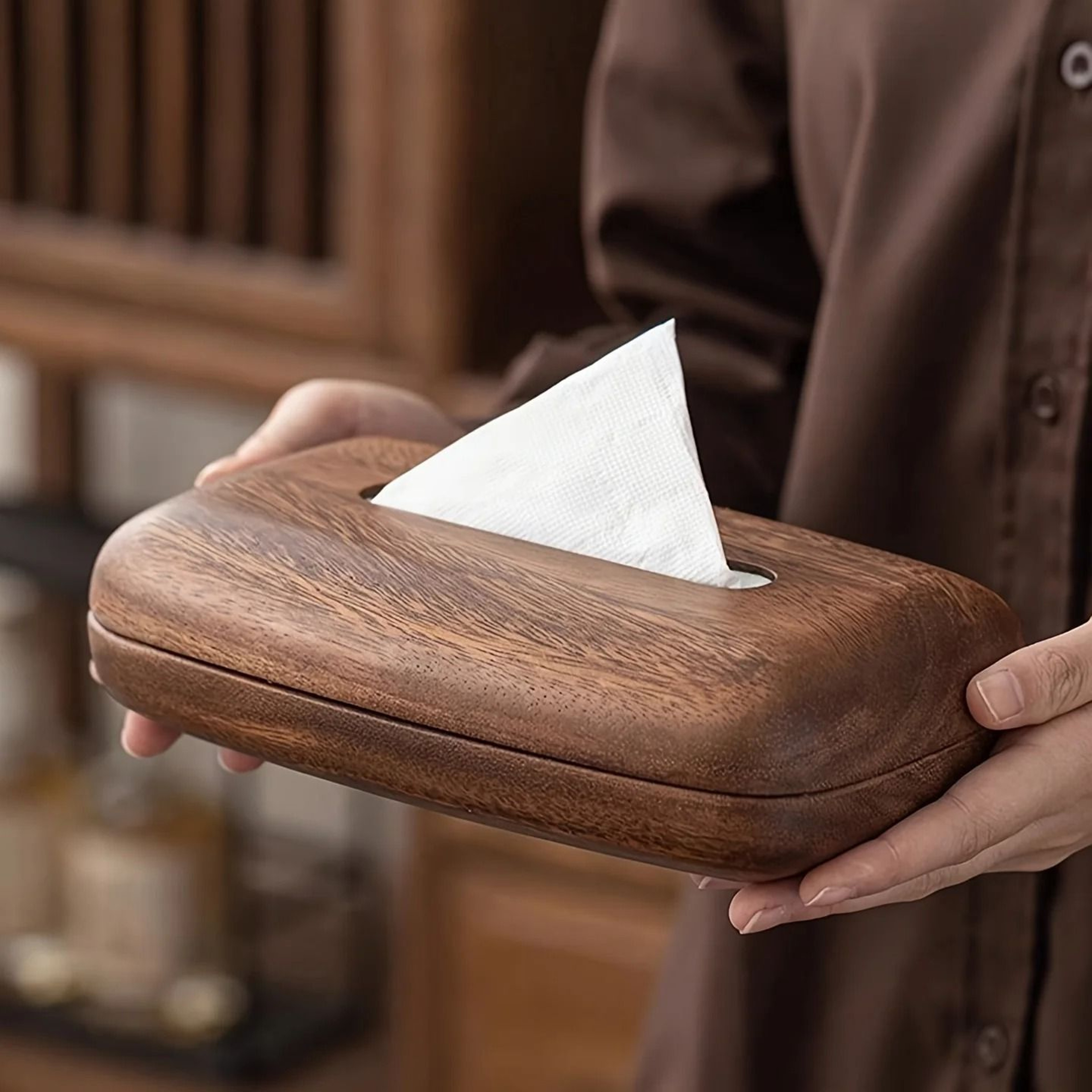 Modern Walnut Wood Tissue Box Cover With Removable Lid For Home  Bathroom Decor 3