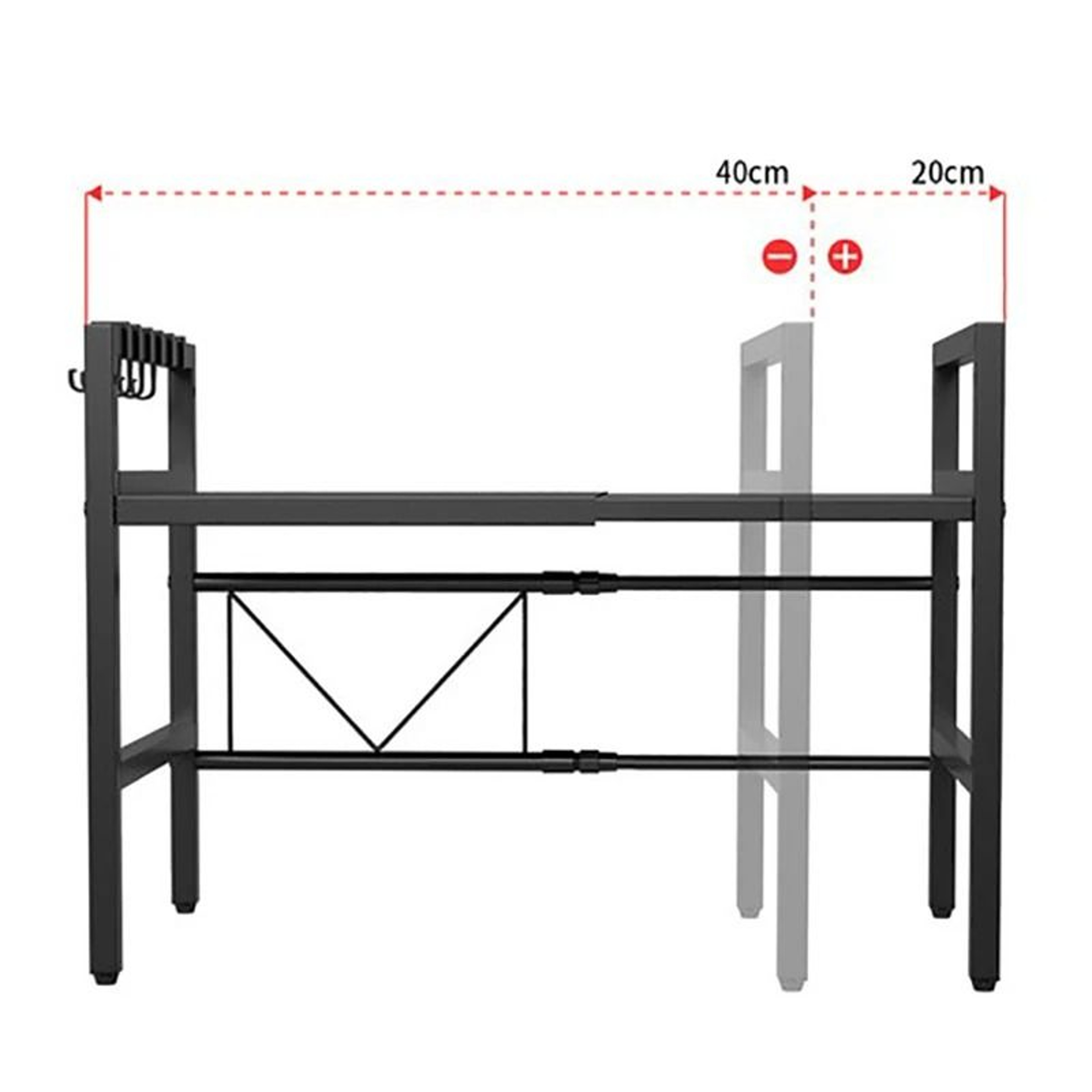 Expandable Microwave Oven Rack With 6 Hooks For Countertop Kitchen Storage 2