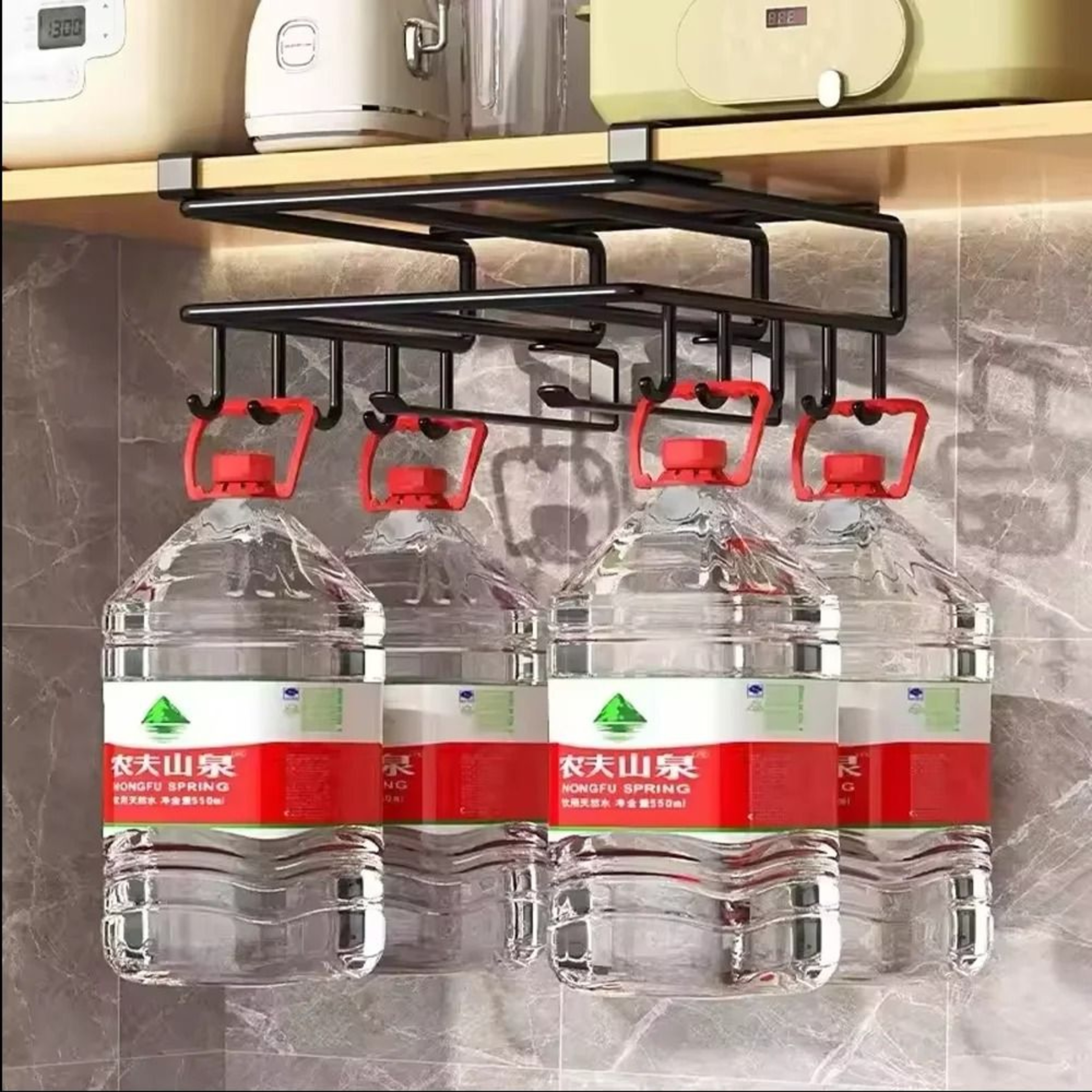 Under Cabinet Kitchen Organizer Rack With Hooks For Paper Towels Cutting Boards  Pot Lid Storage 3